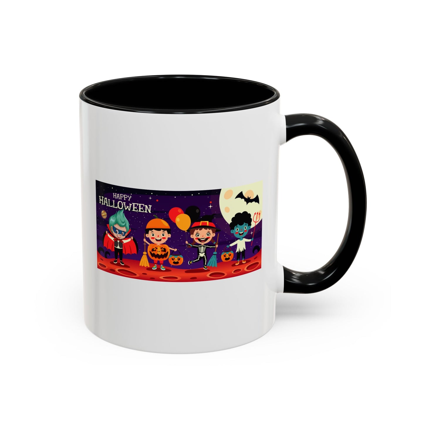 Accent Coffee Mug - Super kiddo with friends on holloween