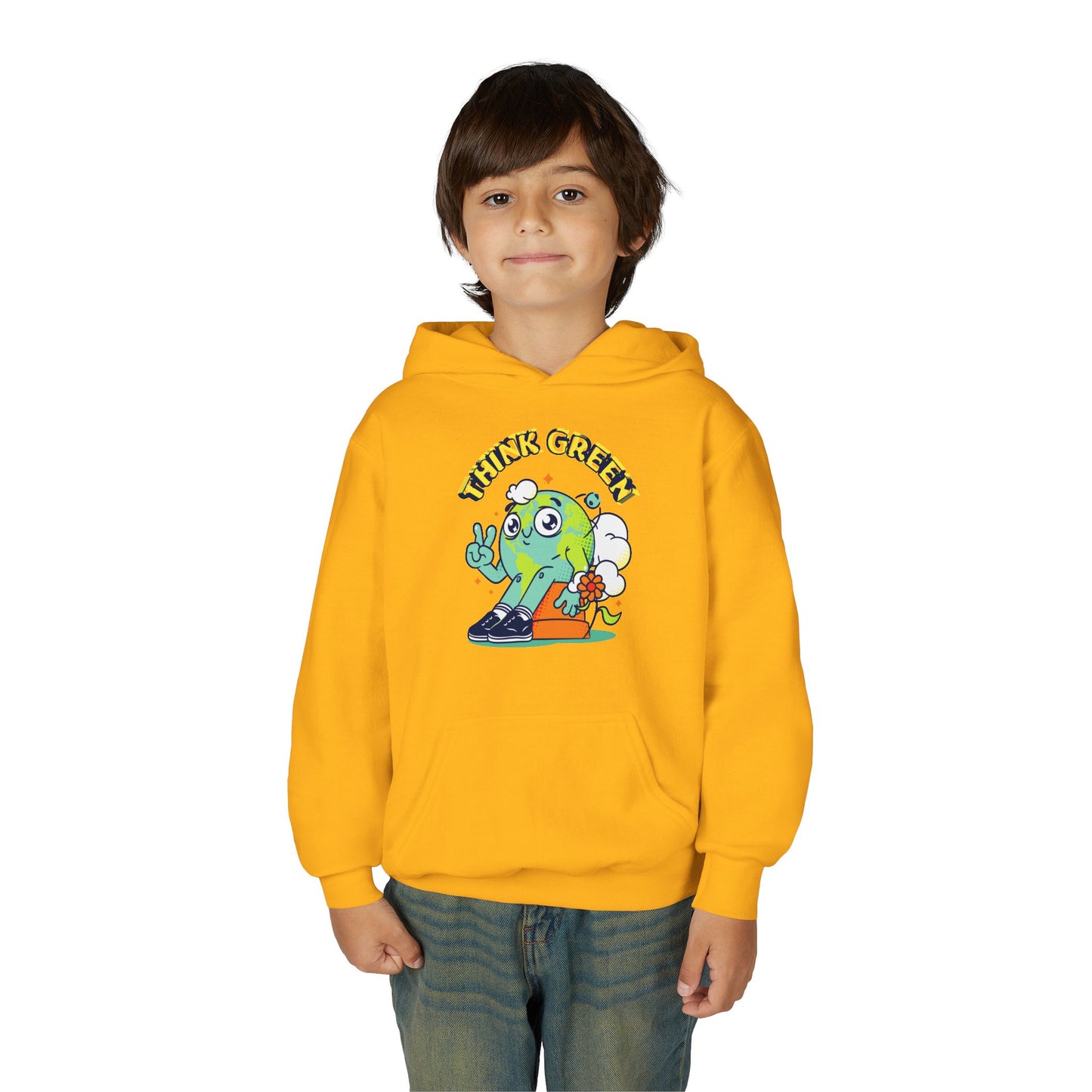 Youth Heavy Blend Hooded Sweatshirt - Think Green' Design
