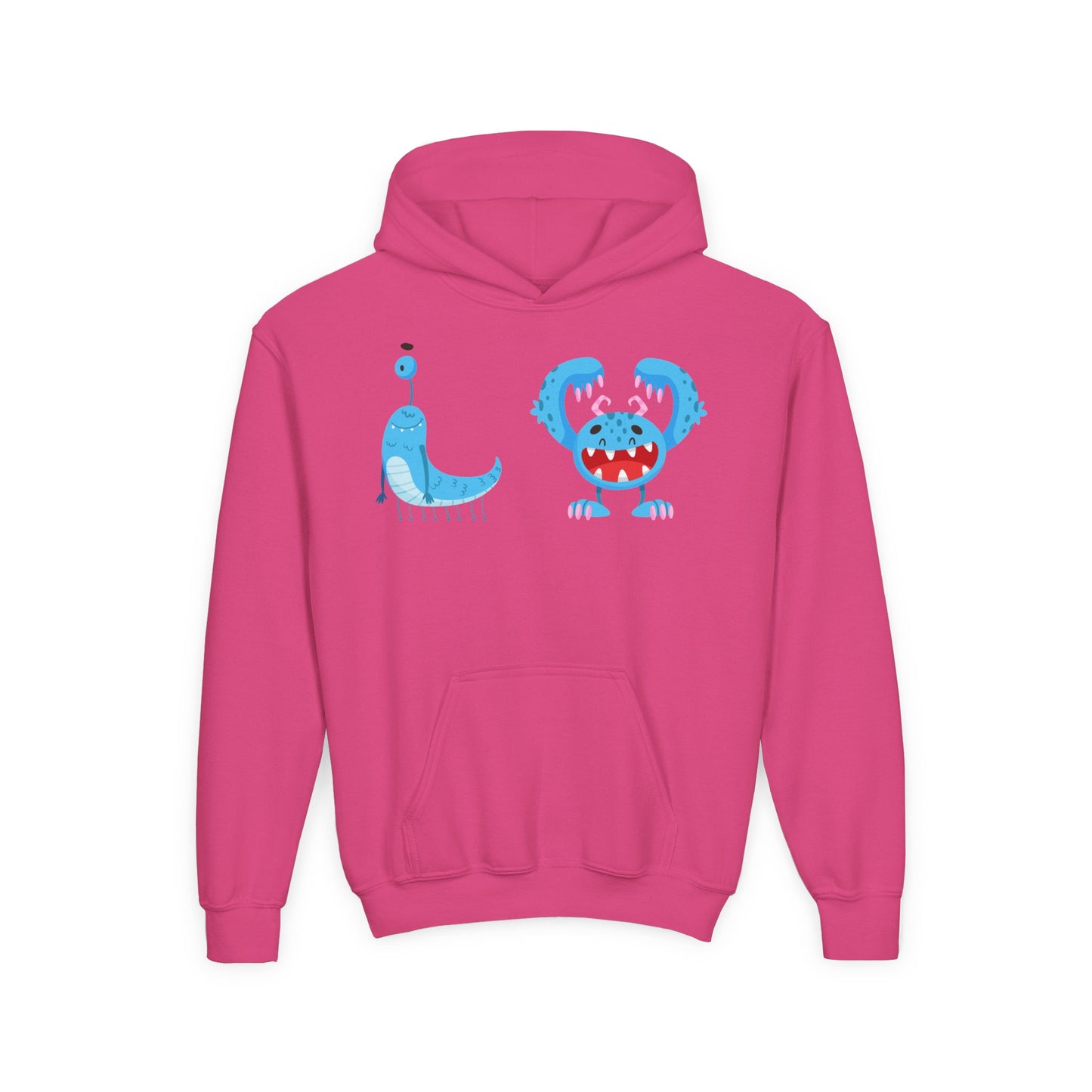 Youth Heavy Blend Hooded Sweatshirt - Happy toothy blue monsters