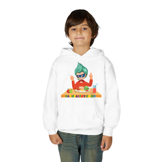 Youth Heavy Blend Hooded Sweatshirt - Super kiddo eating healthy breafast