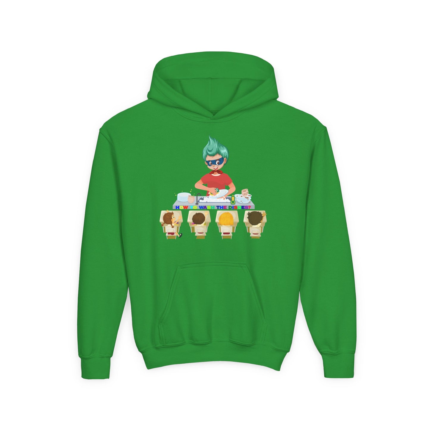 Youth Heavy Blend Hooded Sweatshirt - Little kiddo teaching to wash dishes