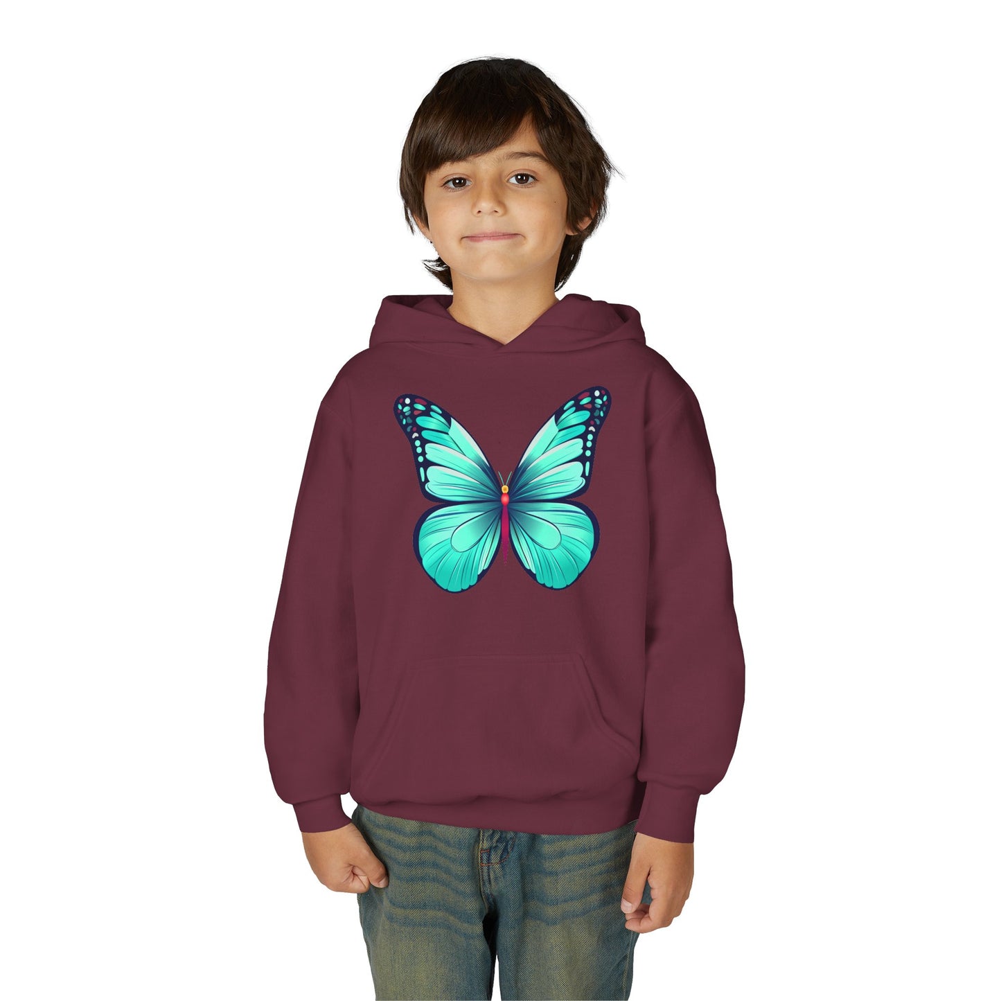 Youth Heavy Blend Hooded Sweatshirt - Butterfly - blue