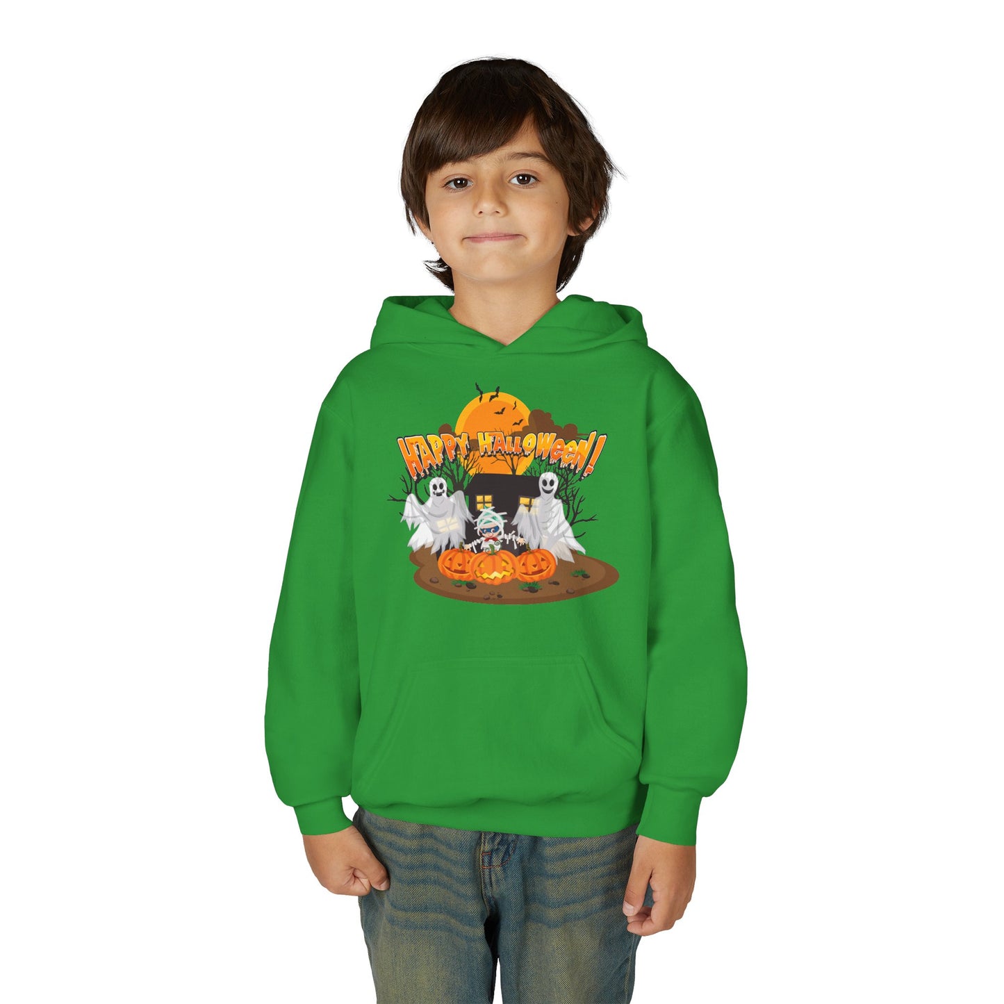 Youth Heavy Blend Hooded Sweatshirt - Super kiddo with ghost