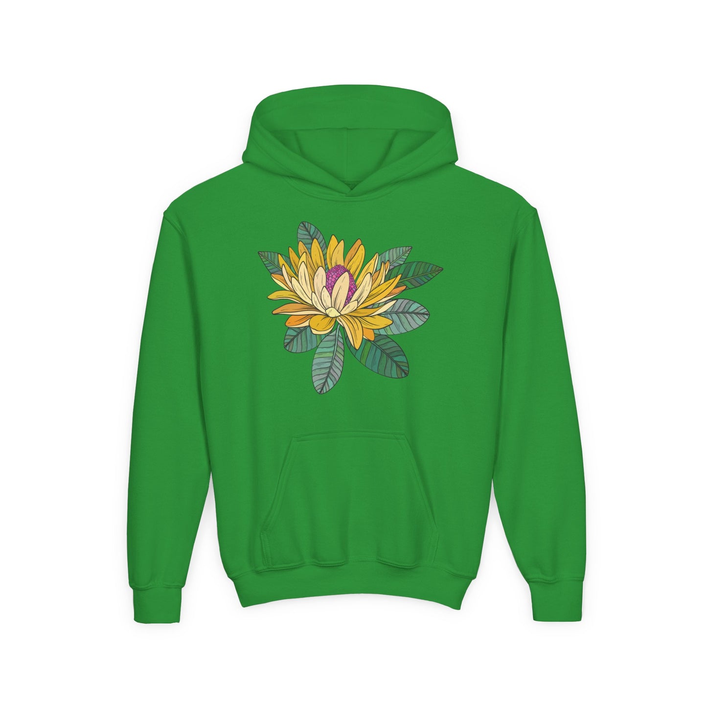 Youth Heavy Blend Hooded Sweatshirt -  Yellow flower
