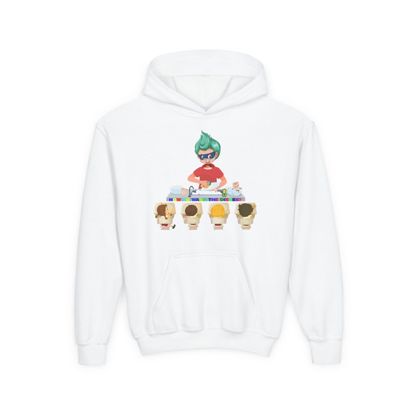 Youth Heavy Blend Hooded Sweatshirt - Little kiddo teaching to wash dishes