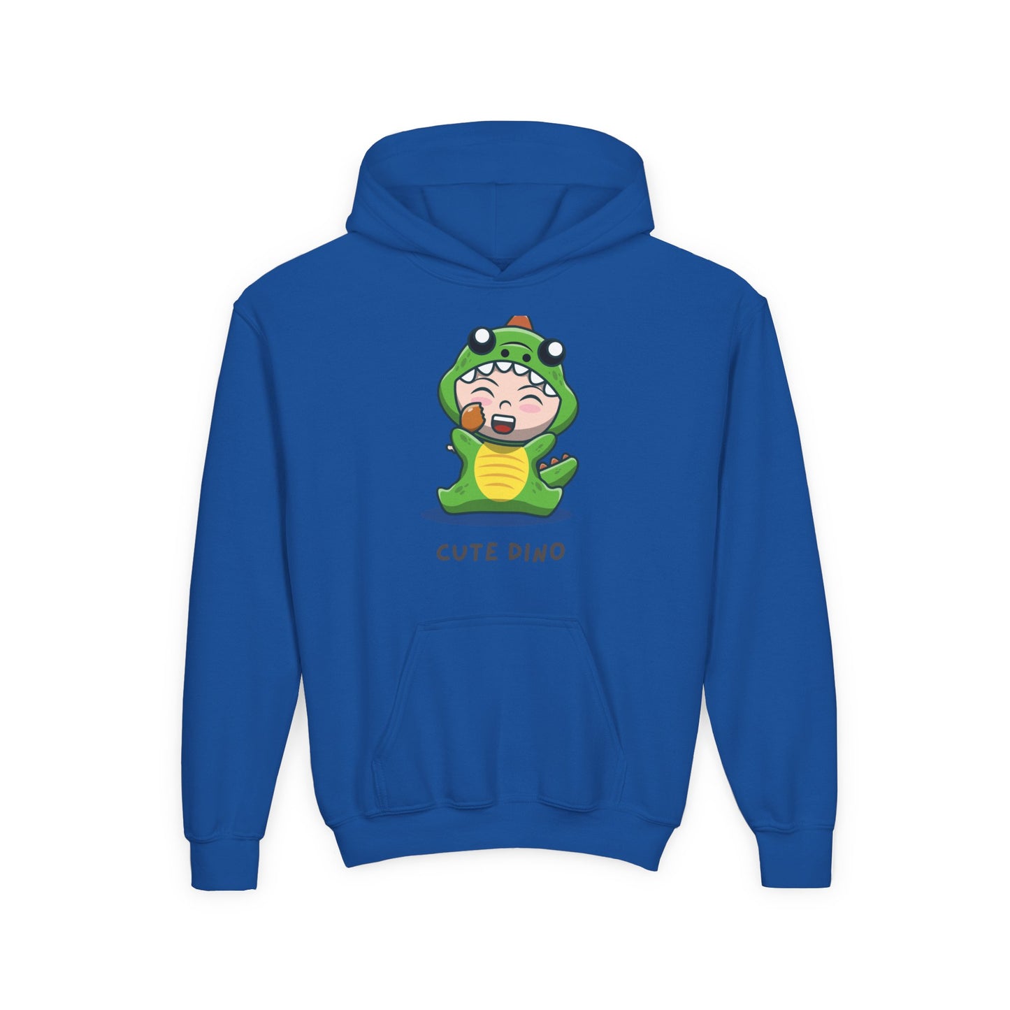 Youth Heavy Blend Hooded Sweatshirt - Green Cute Dino