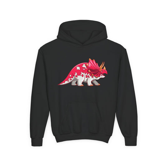 Youth hoodie with fun triceratops dinosaur design Printify