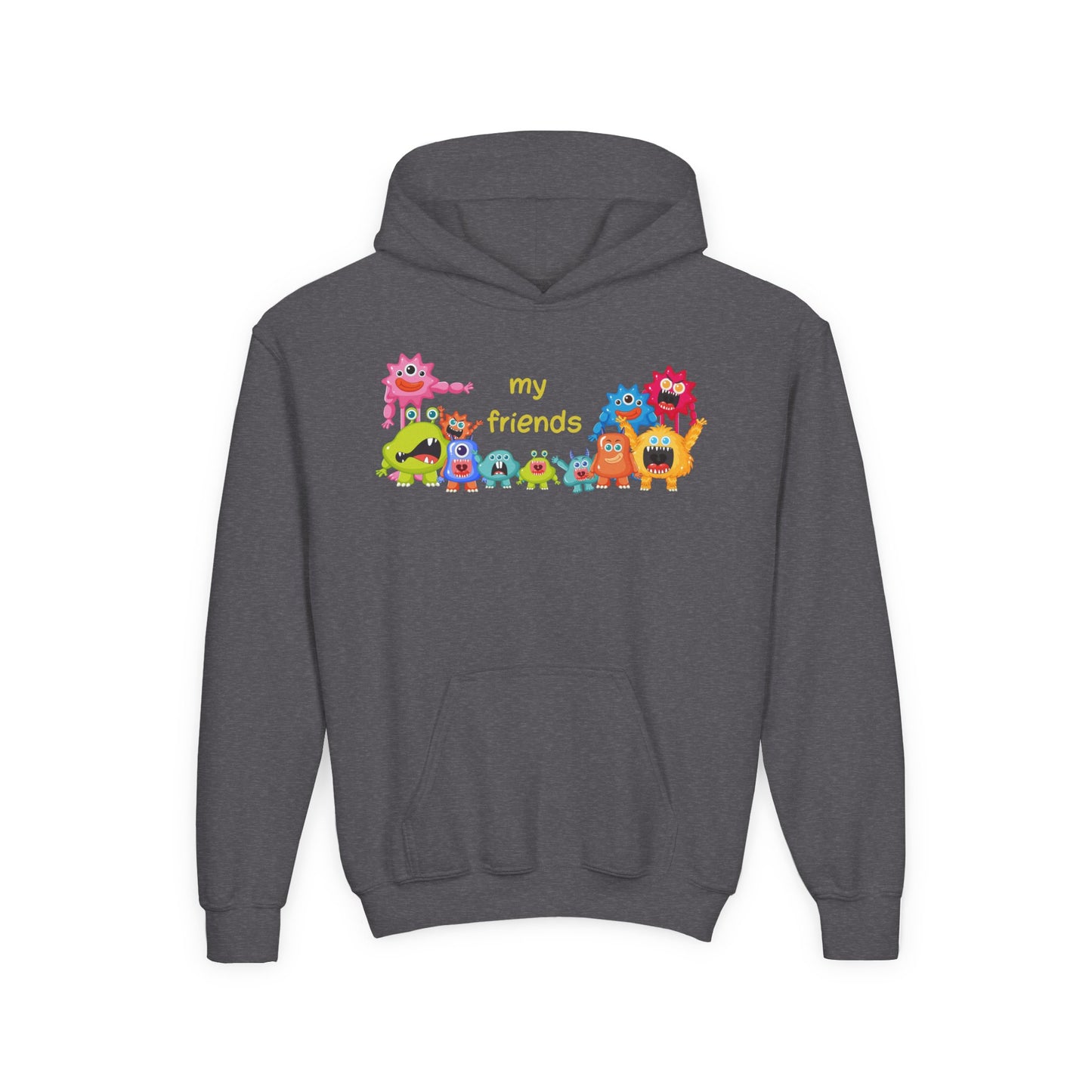 Youth Heavy Blend Hooded Sweatshirt - Colorful Monster Friends