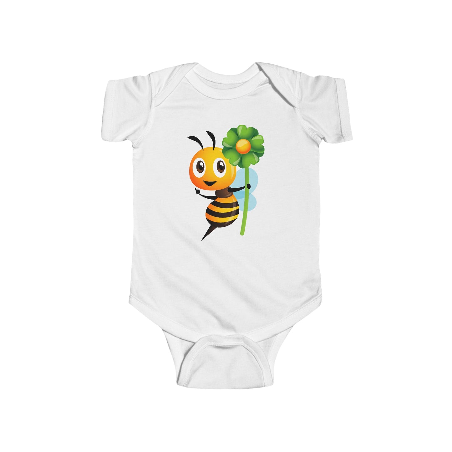 Infant Fine Jersey Bodysuit - Bee holding green flower