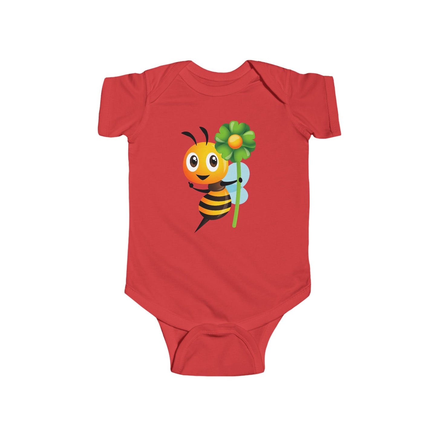 Infant Fine Jersey Bodysuit - Bee holding green flower