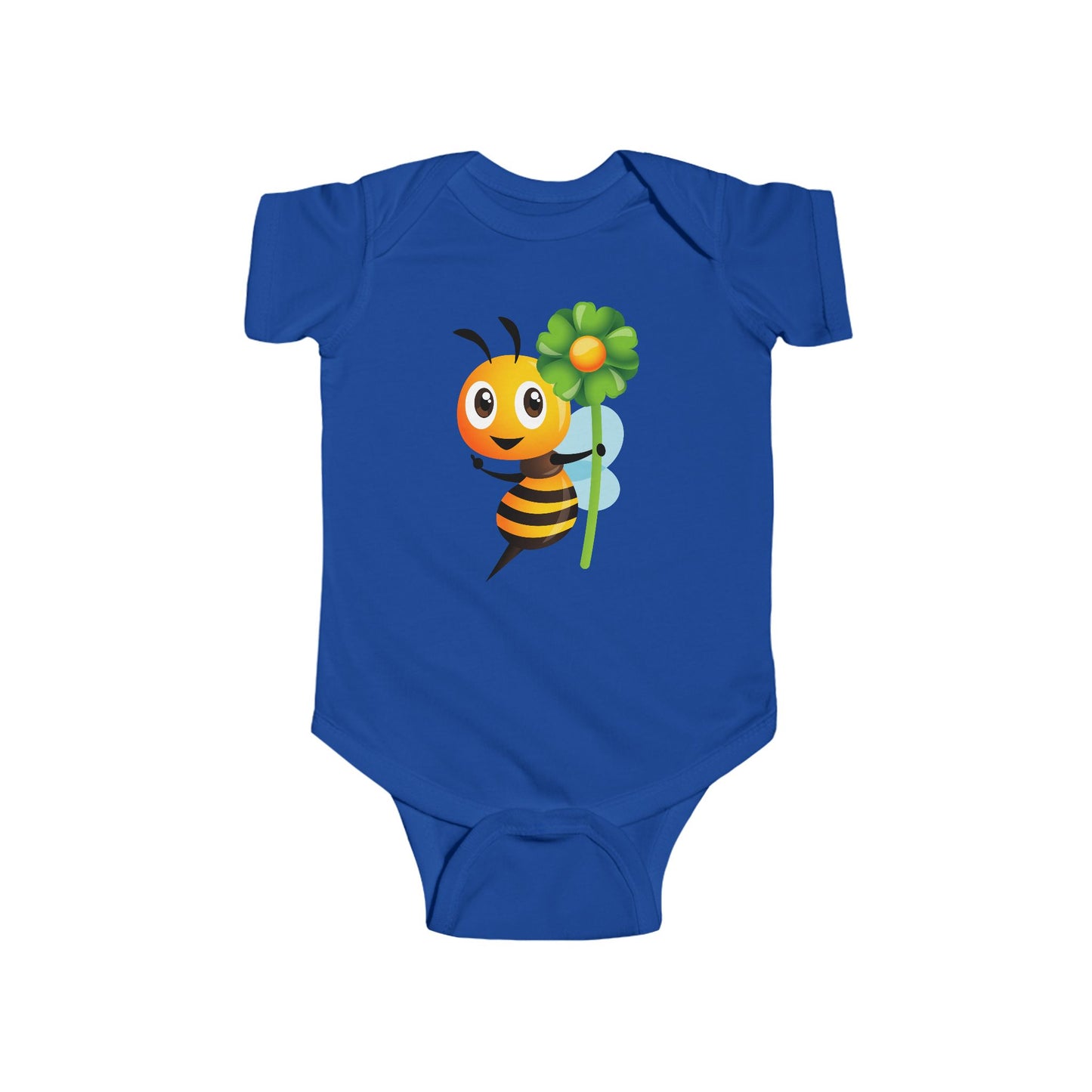 Infant Fine Jersey Bodysuit - Bee holding green flower