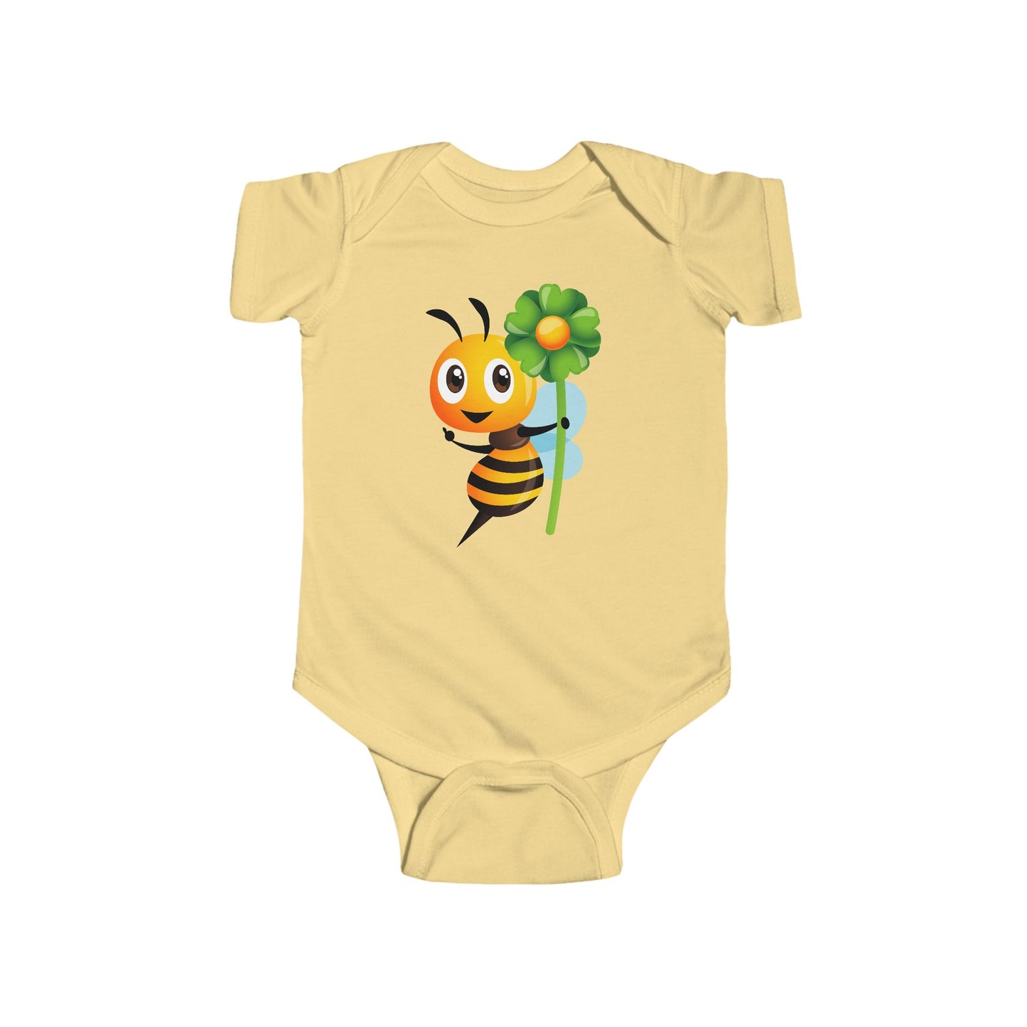Infant Fine Jersey Bodysuit - Bee holding green flower