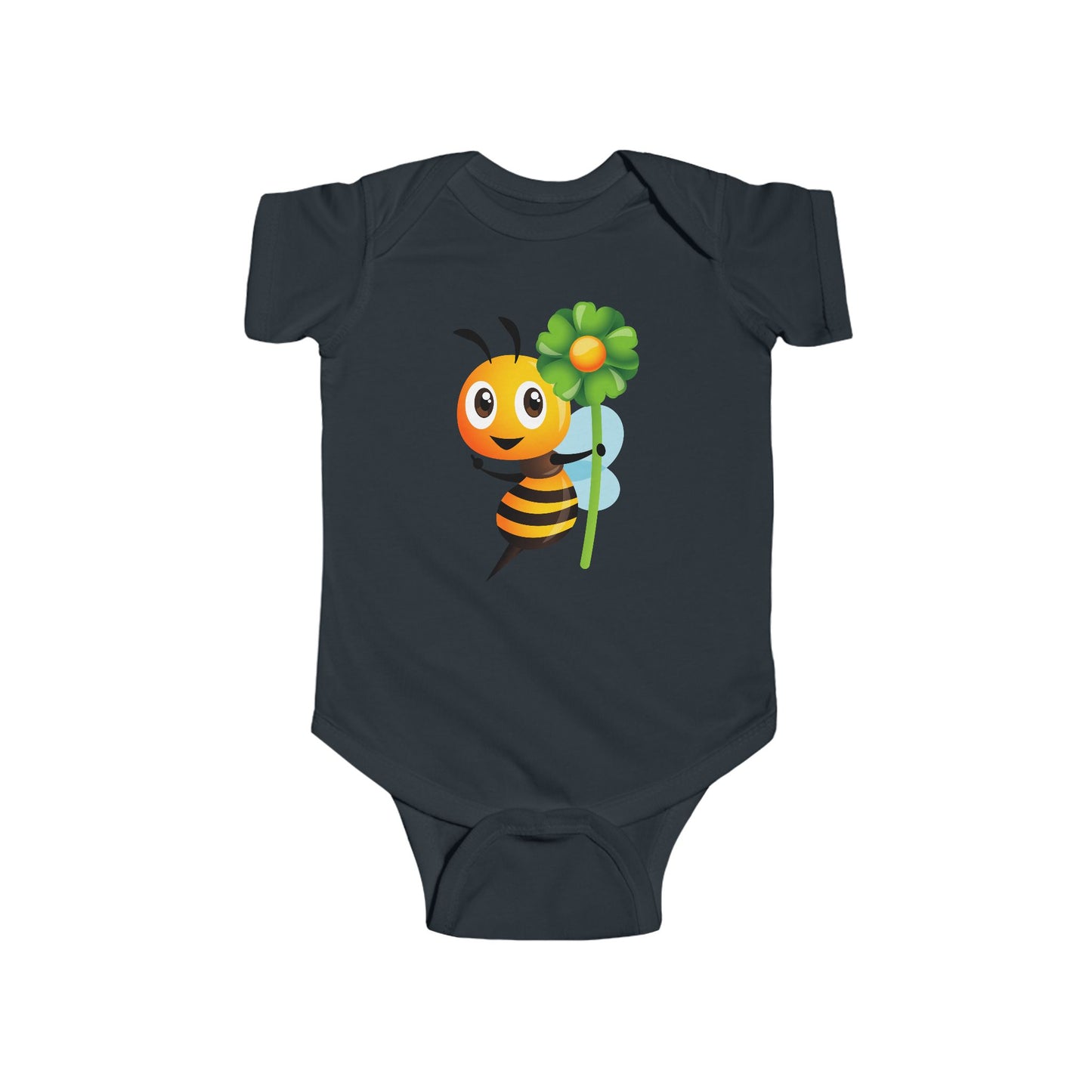 Infant Fine Jersey Bodysuit - Bee holding green flower