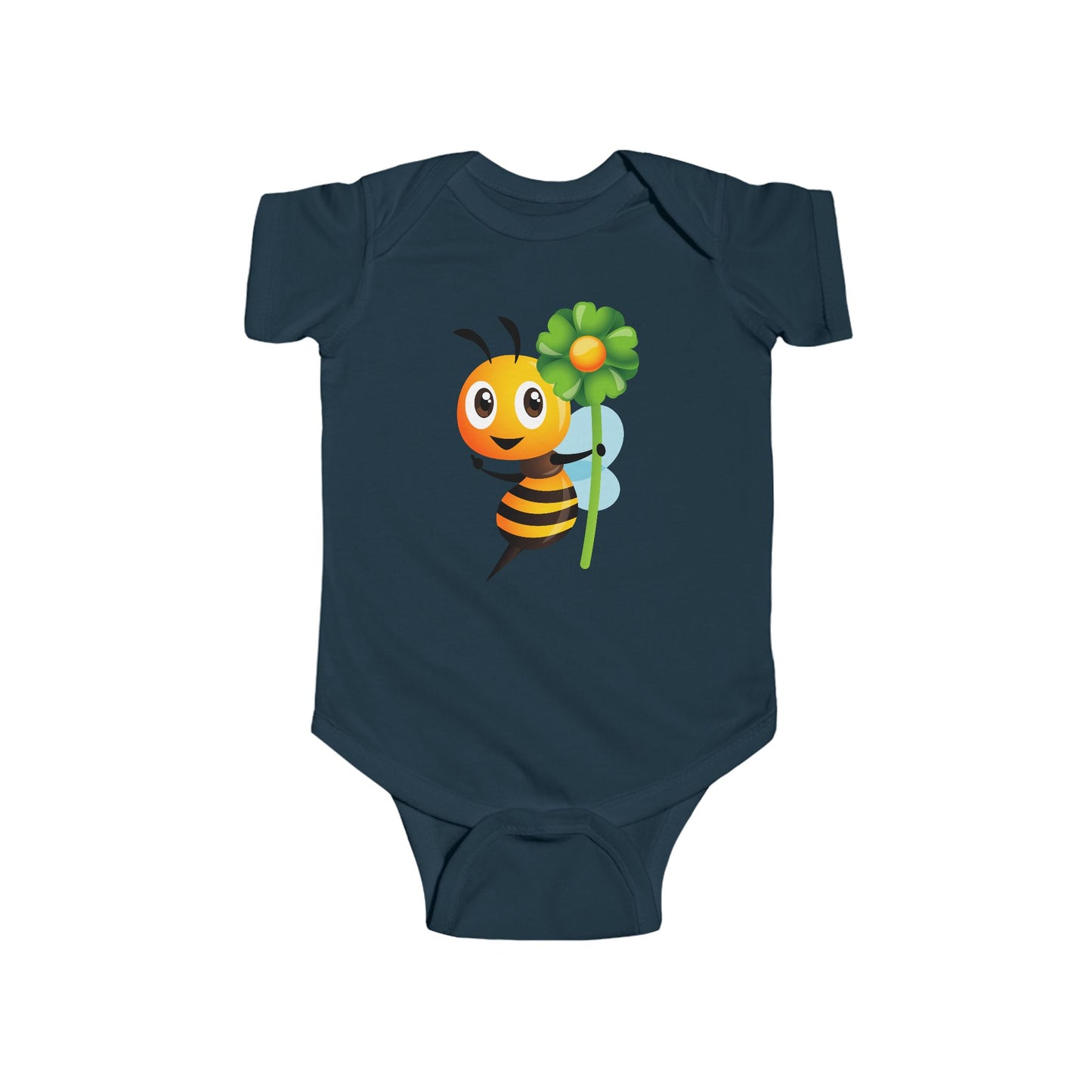 Infant Fine Jersey Bodysuit - Bee holding green flower