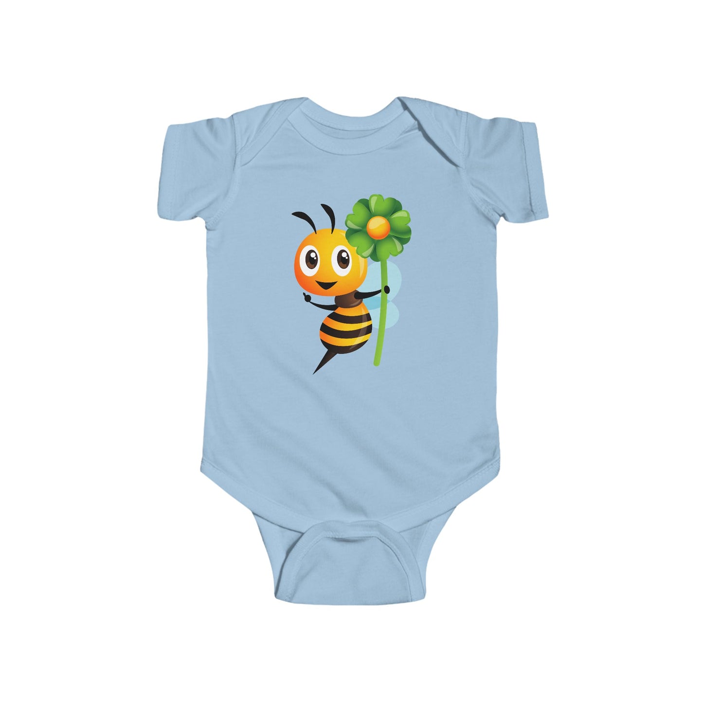 Infant Fine Jersey Bodysuit - Bee holding green flower