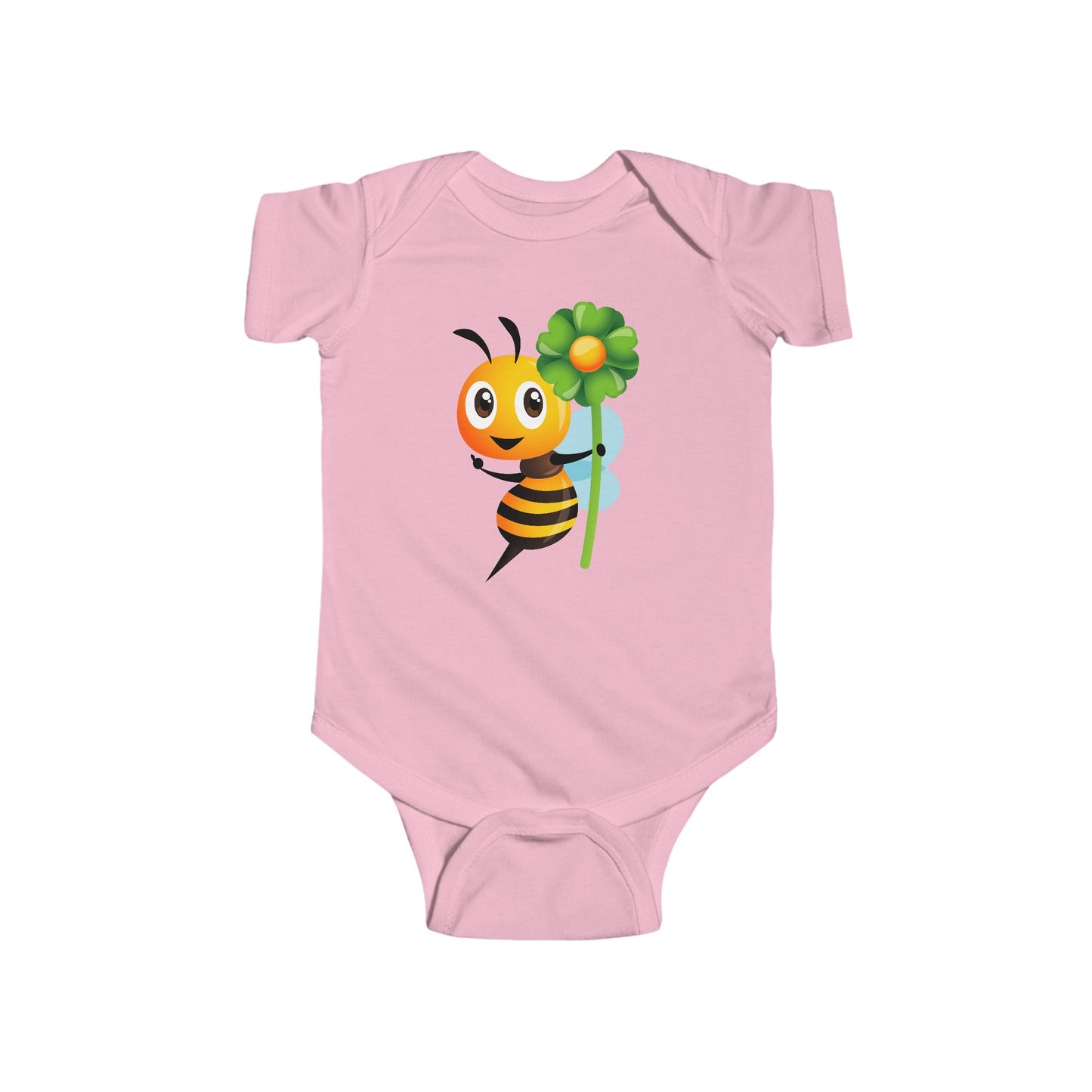 Infant Fine Jersey Bodysuit - Bee holding green flower