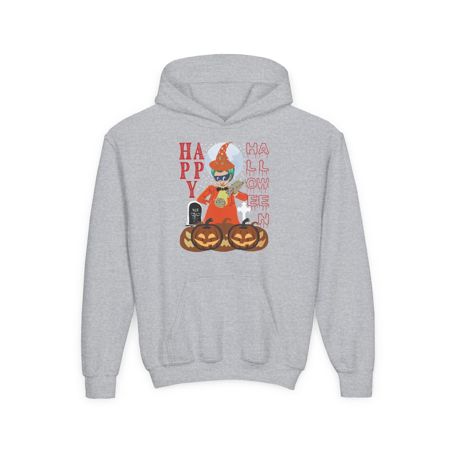 Youth Heavy Blend Hooded Sweatshirt - Holloween design by super kiddo