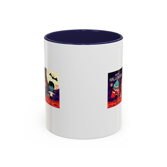 Accent Coffee Mug - Super kiddo with friends on holloween