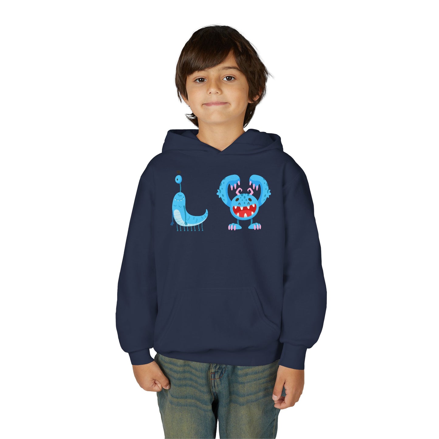 Youth Heavy Blend Hooded Sweatshirt - Joyful happy monsters