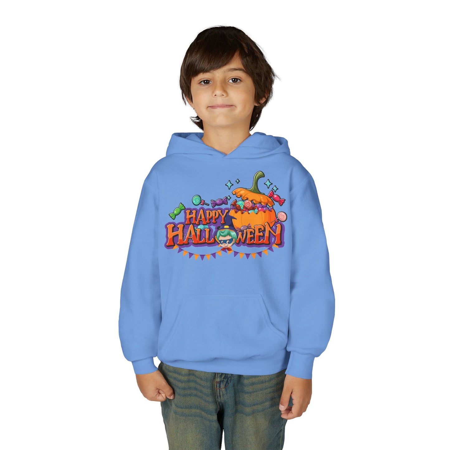 Youth Heavy Blend Hooded Sweatshirt - Happy halloween banner