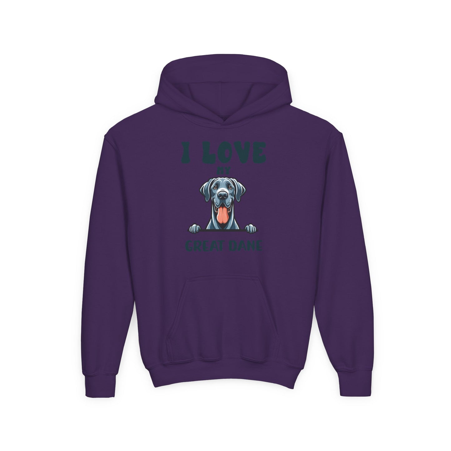 Youth Heavy Blend Hooded Sweatshirt - I love my Great Dane