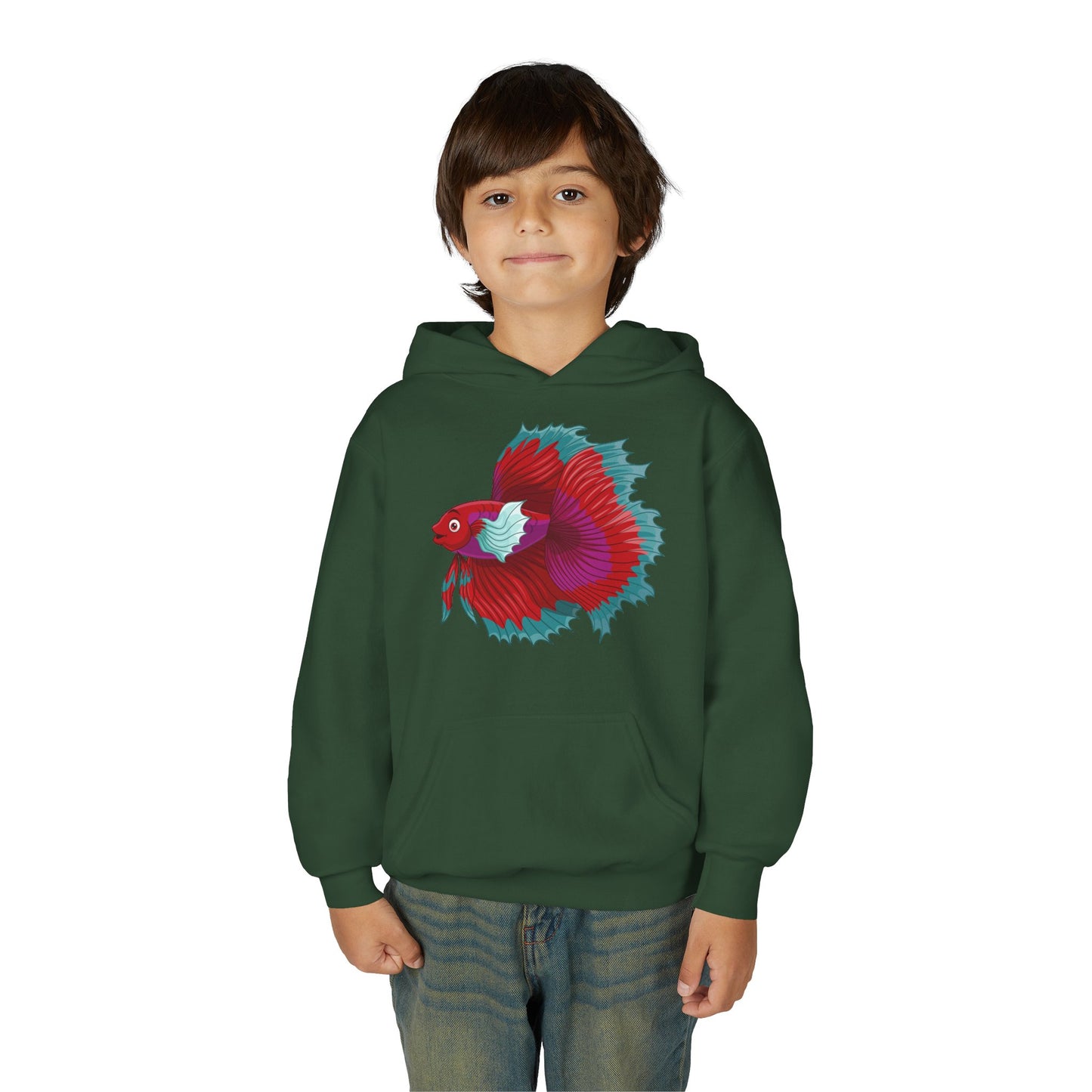 Youth Heavy Blend Hooded Sweatshirt - Red Siamese fighting fish