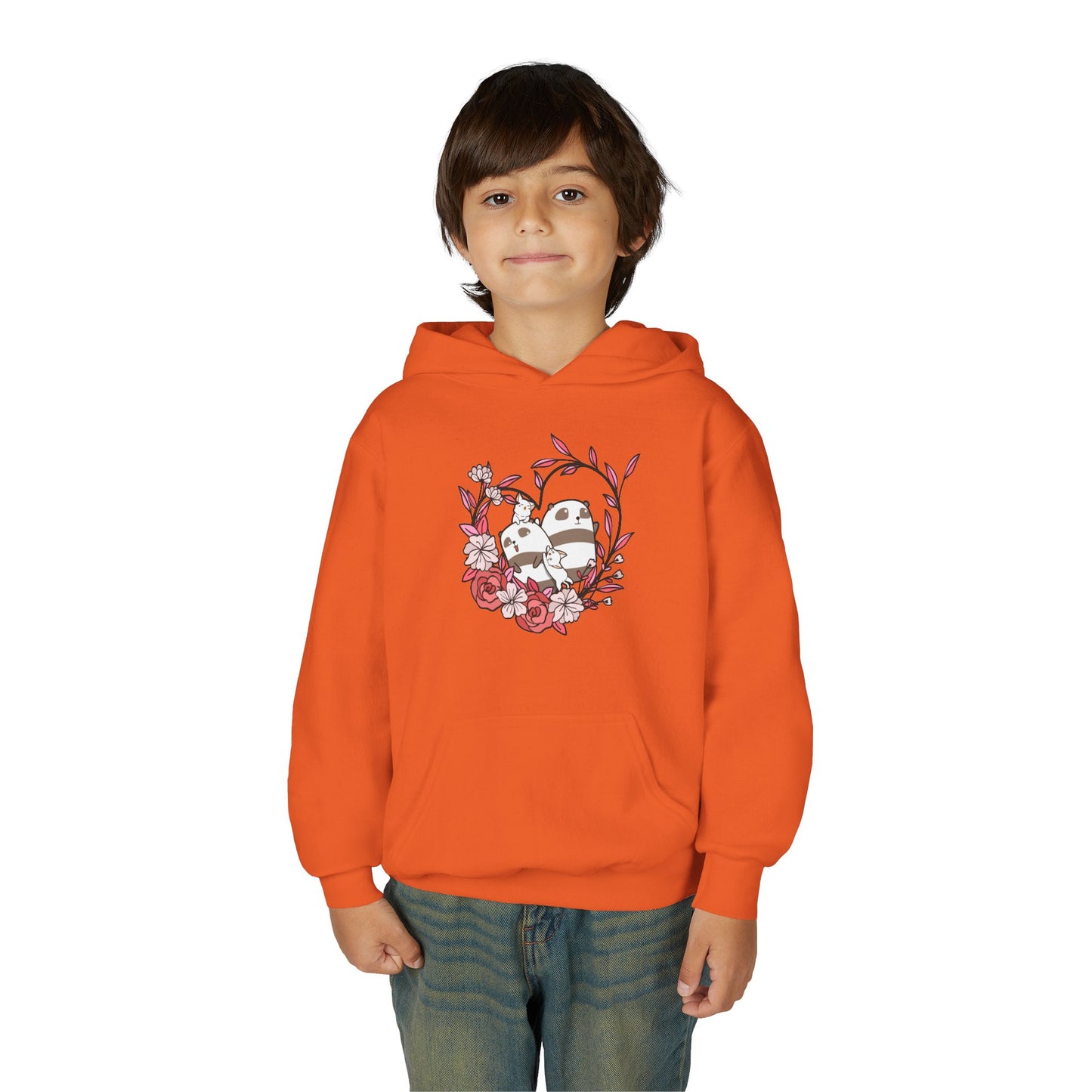 Youth Heavy Blend Hooded Sweatshirt - Panda and cat love