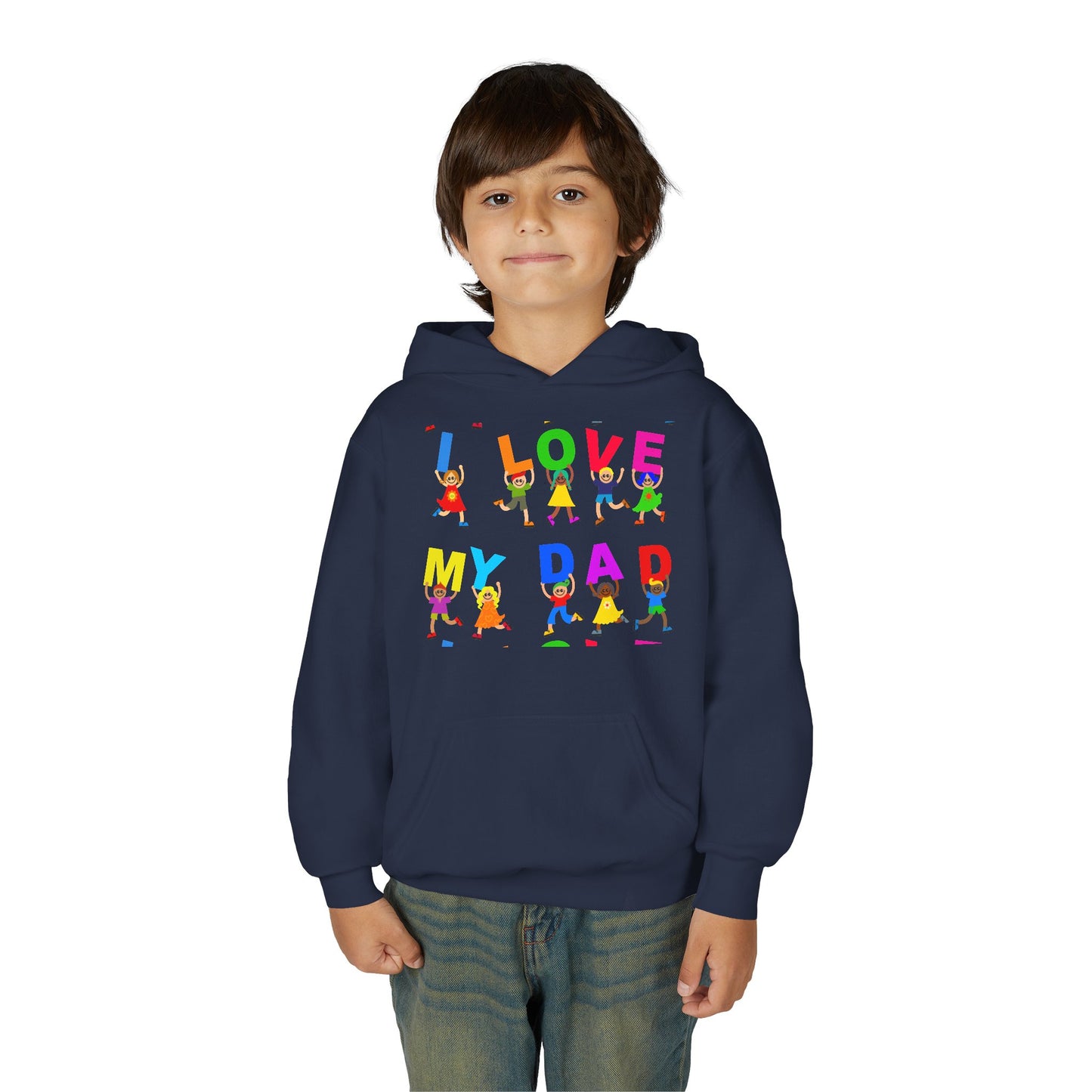 Youth Heavy Blend Hooded Sweatshirt - Kids showing i love my Dad