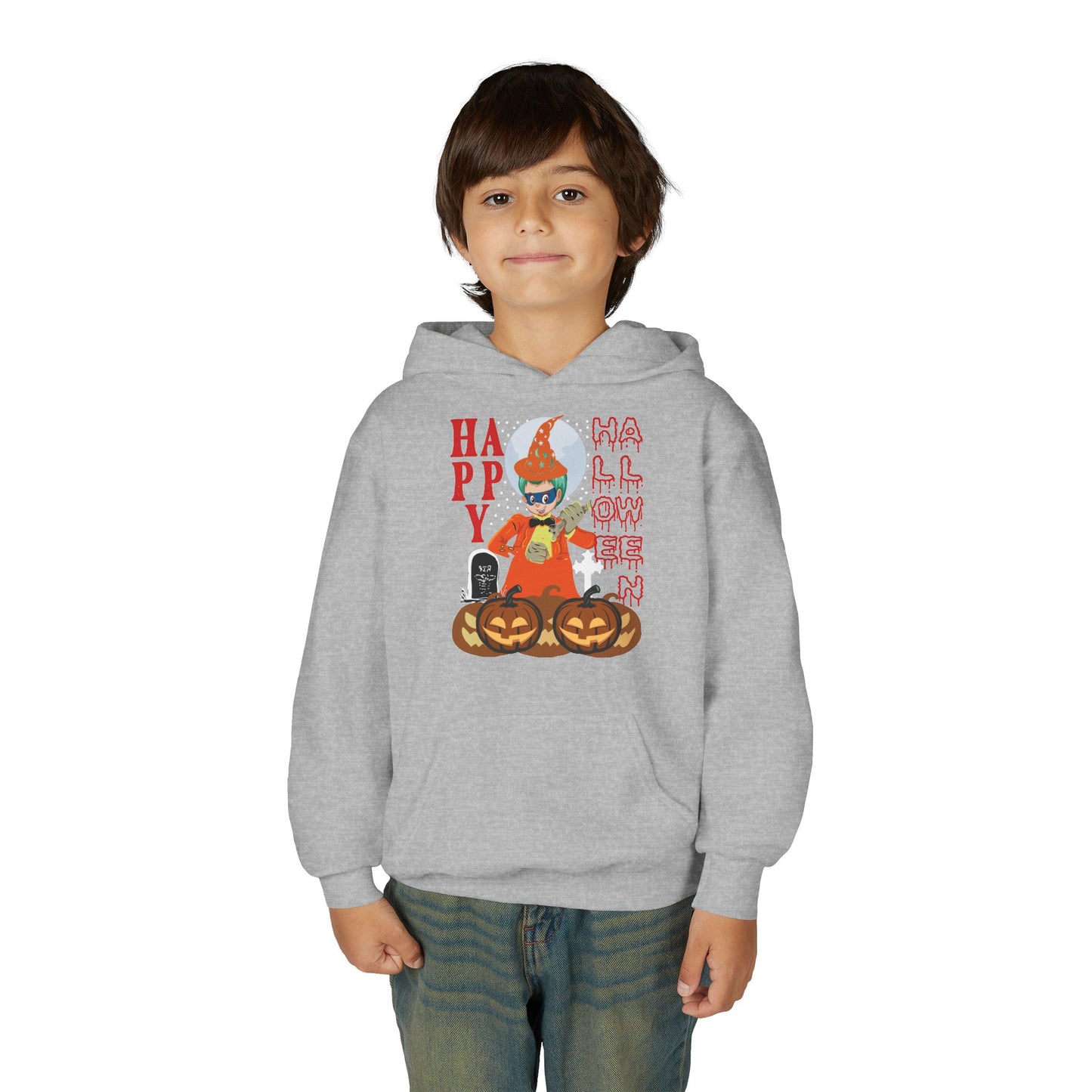 Youth Heavy Blend Hooded Sweatshirt - Holloween design by super kiddo