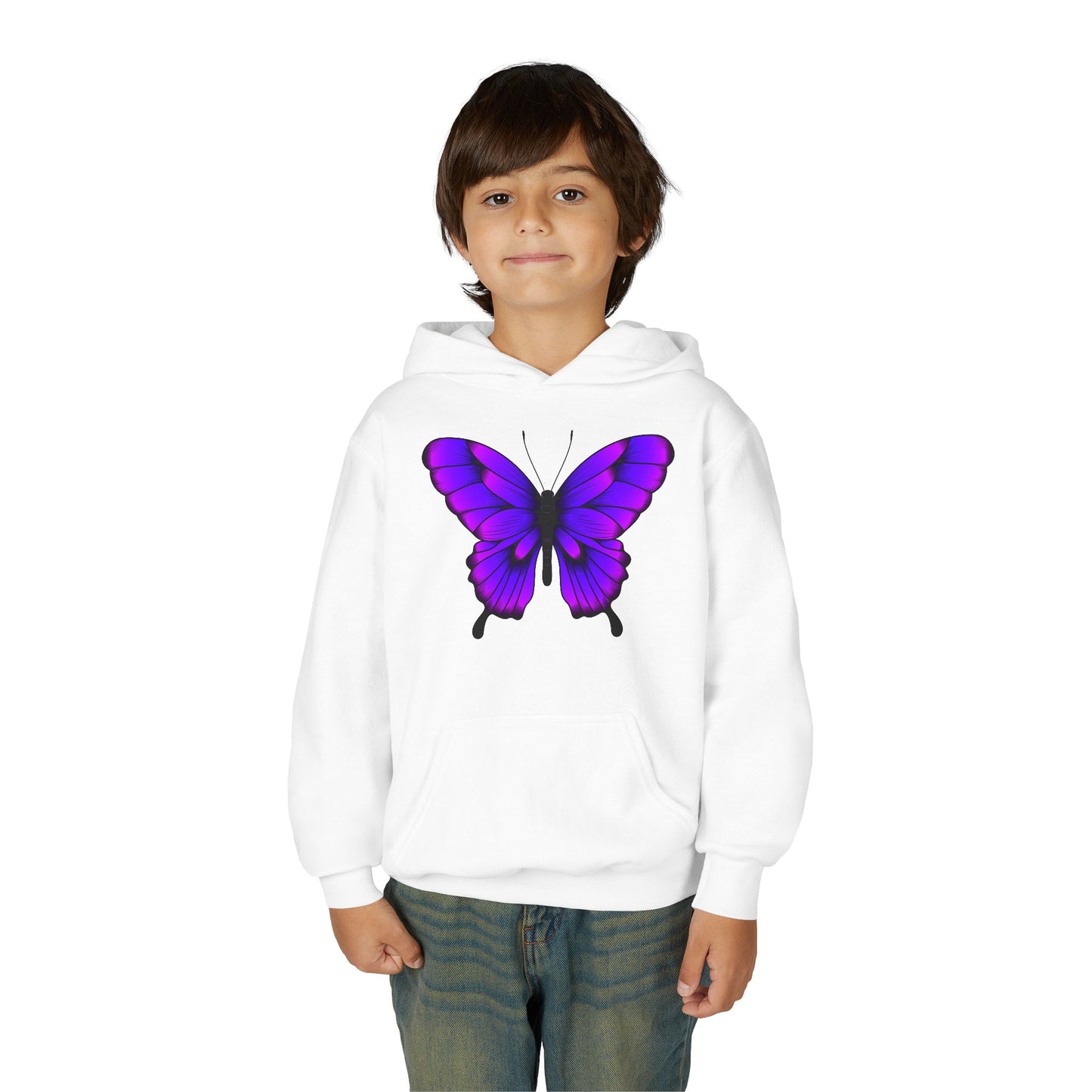 Youth Heavy Blend Hooded Sweatshirt - Tropical purple butterfly