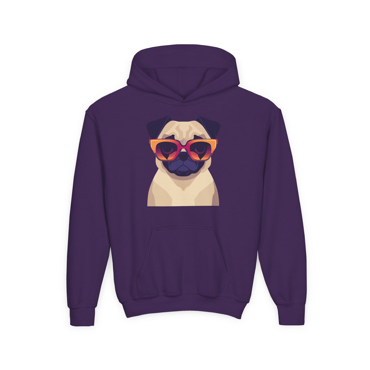 Youth Heavy Blend Hooded Sweatshirt - Cool Pug with Sunglasses