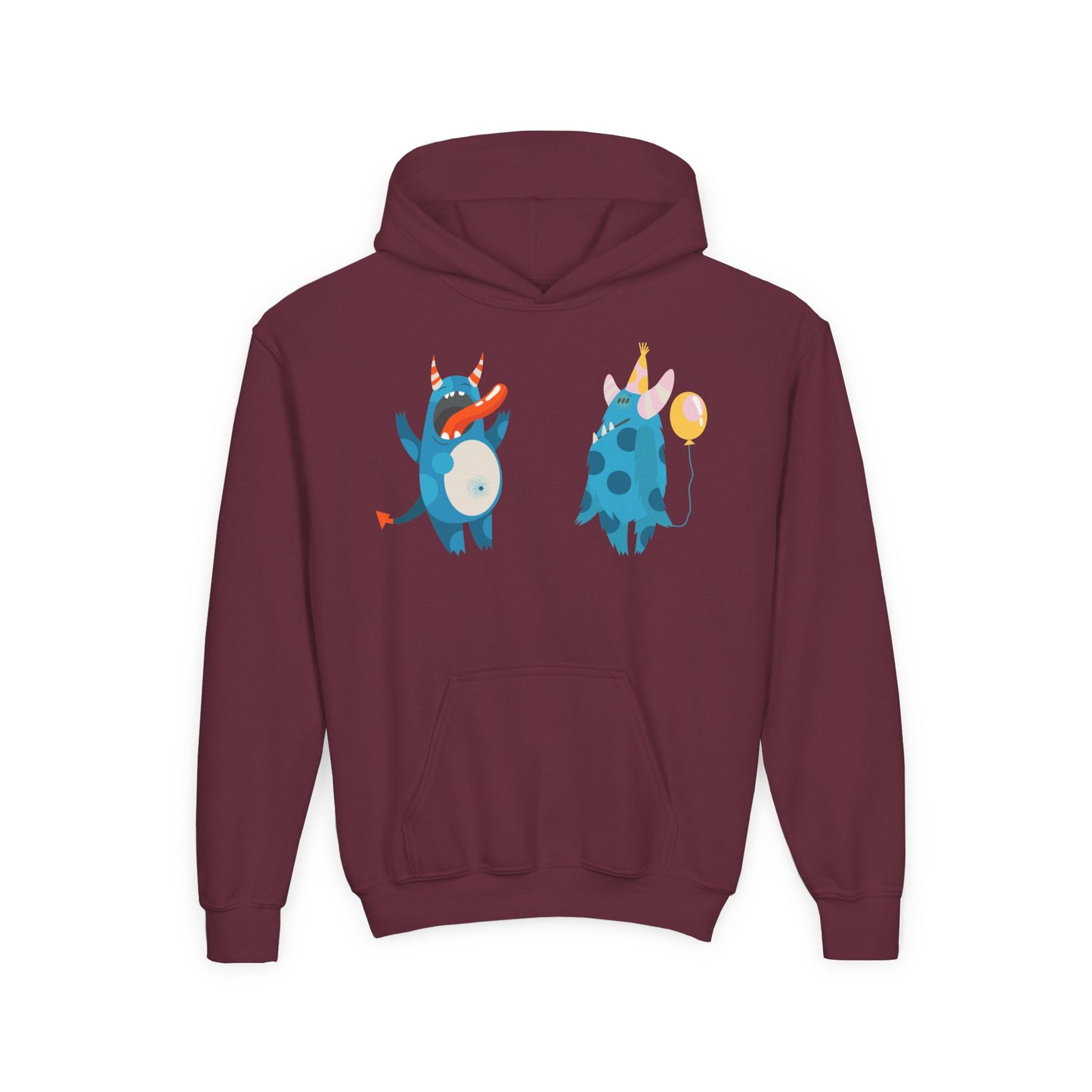 Youth Heavy Blend Hooded Sweatshirt - Blue monsters in action