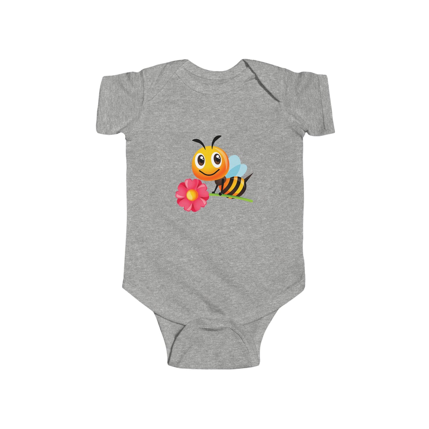 Infant Fine Jersey Bodysuit - Bee holding red flower