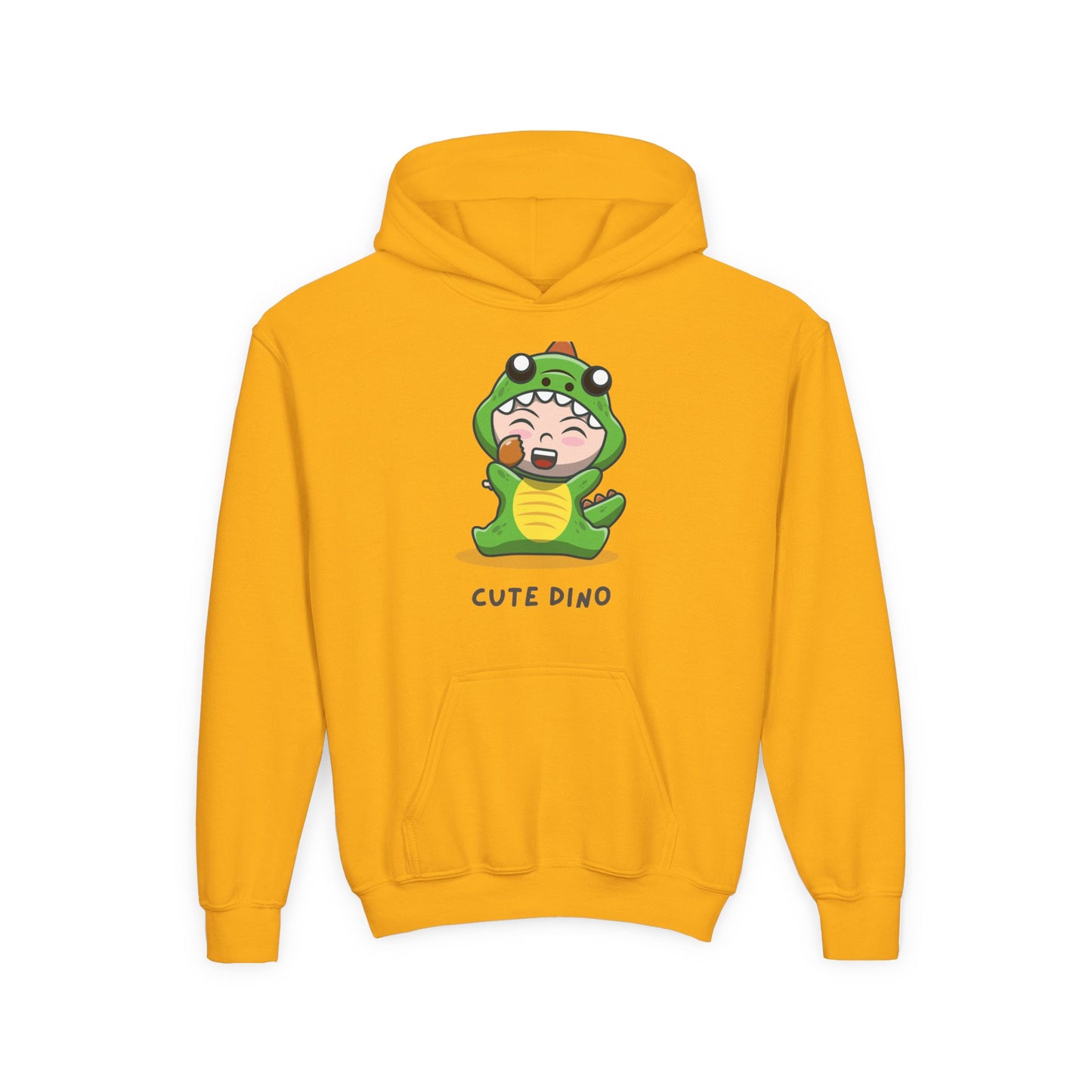 Youth Heavy Blend Hooded Sweatshirt - Green Cute Dino