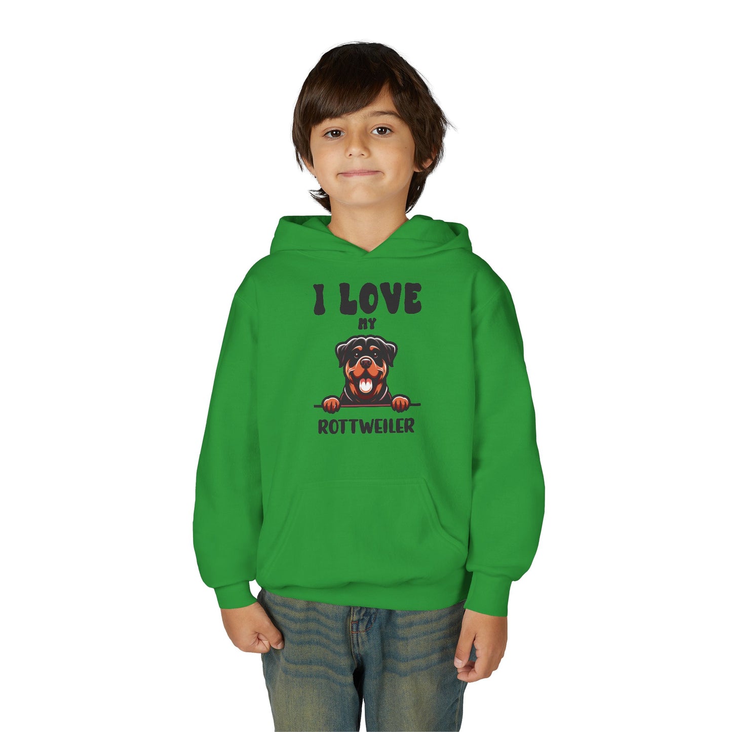 Youth Heavy Blend Hooded Sweatshirt - I love my Rottweiler