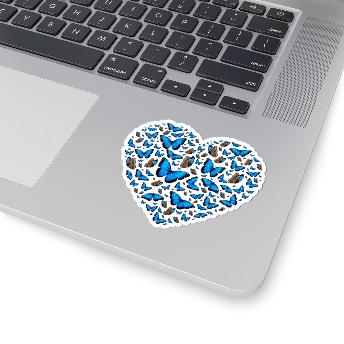 Kiss-Cut Vinyl Decals - Heart shape blue morpho butterfly