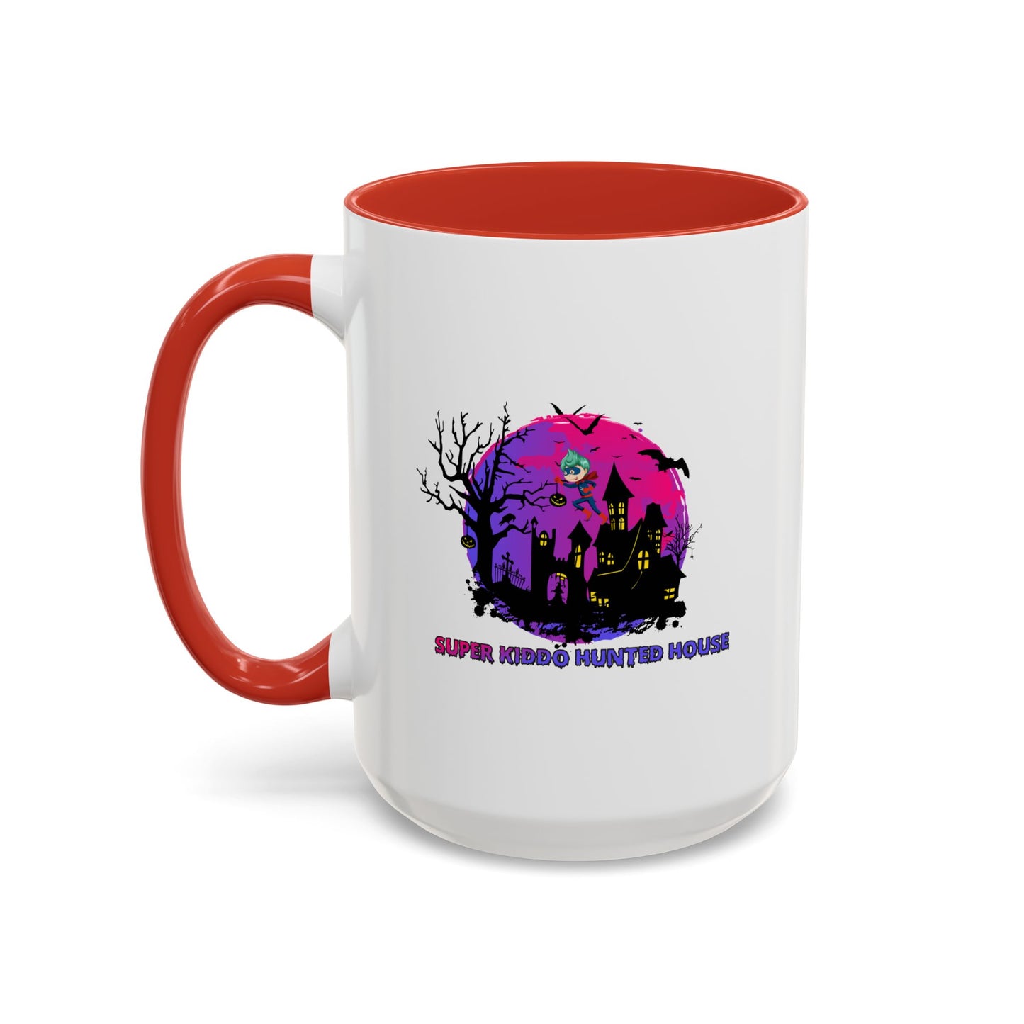 Accent Coffee Mug - Super kiddo flying on hunted house