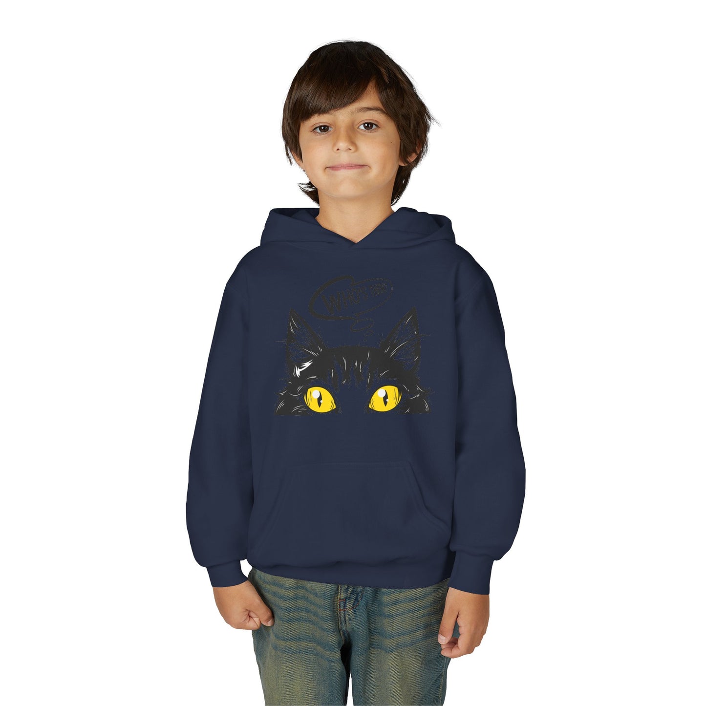 Youth Heavy Blend Hooded Sweatshirt -  Whos there cat