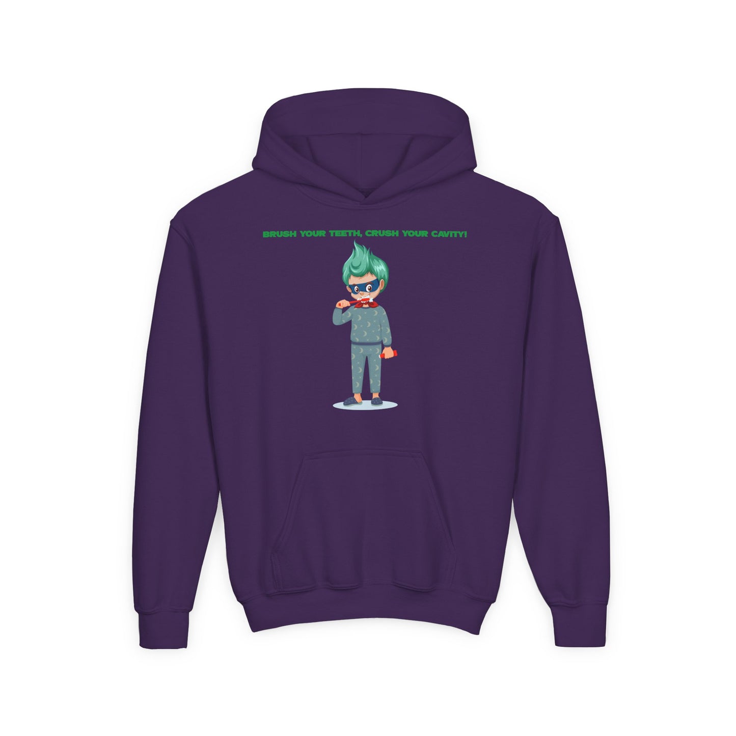 Youth Heavy Blend Hooded Sweatshirt - Super kiddo brushing teeth