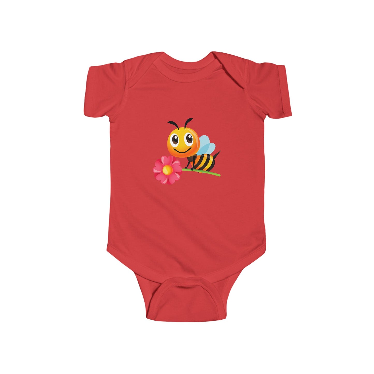 Infant Fine Jersey Bodysuit - Bee holding red flower