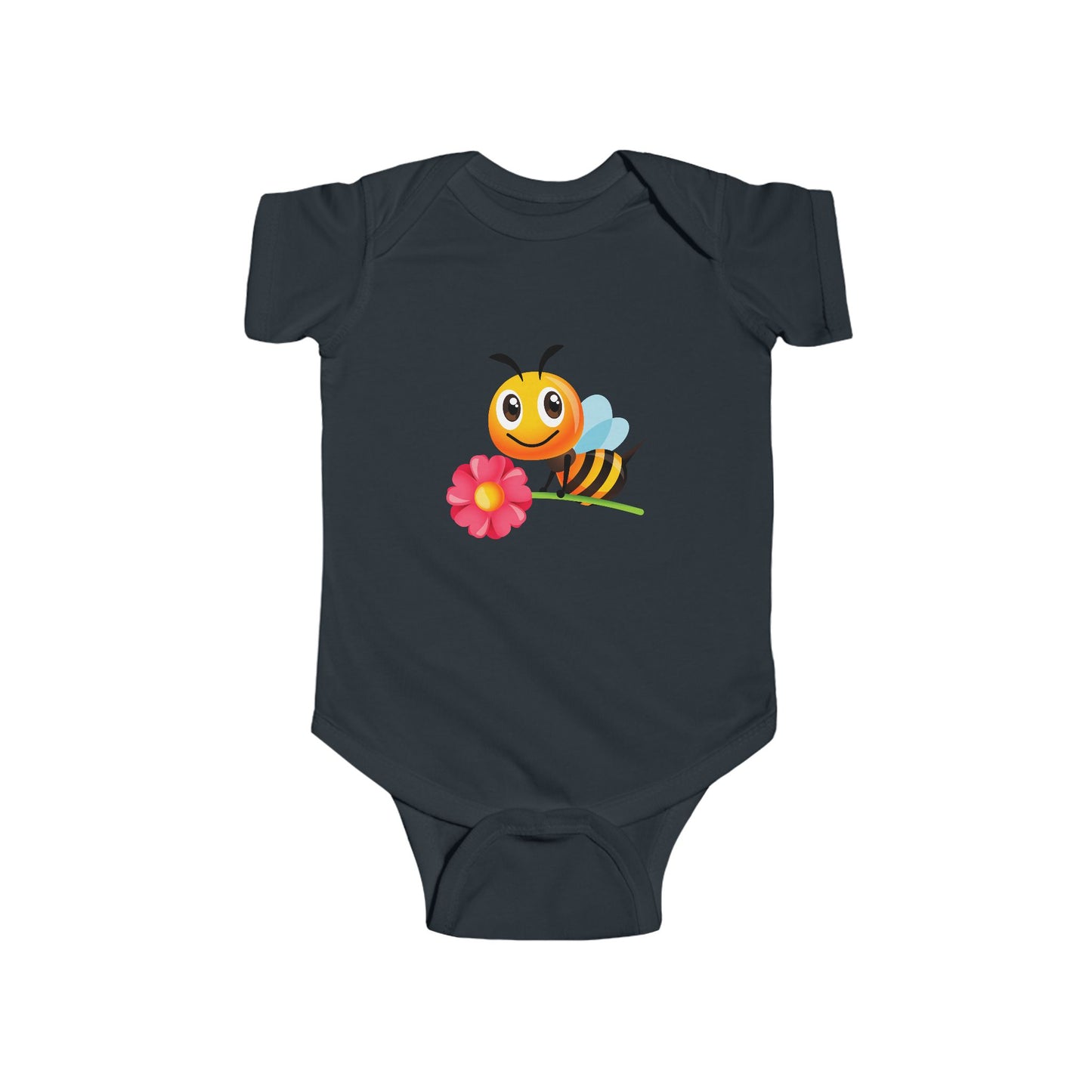 Infant Fine Jersey Bodysuit - Bee holding red flower