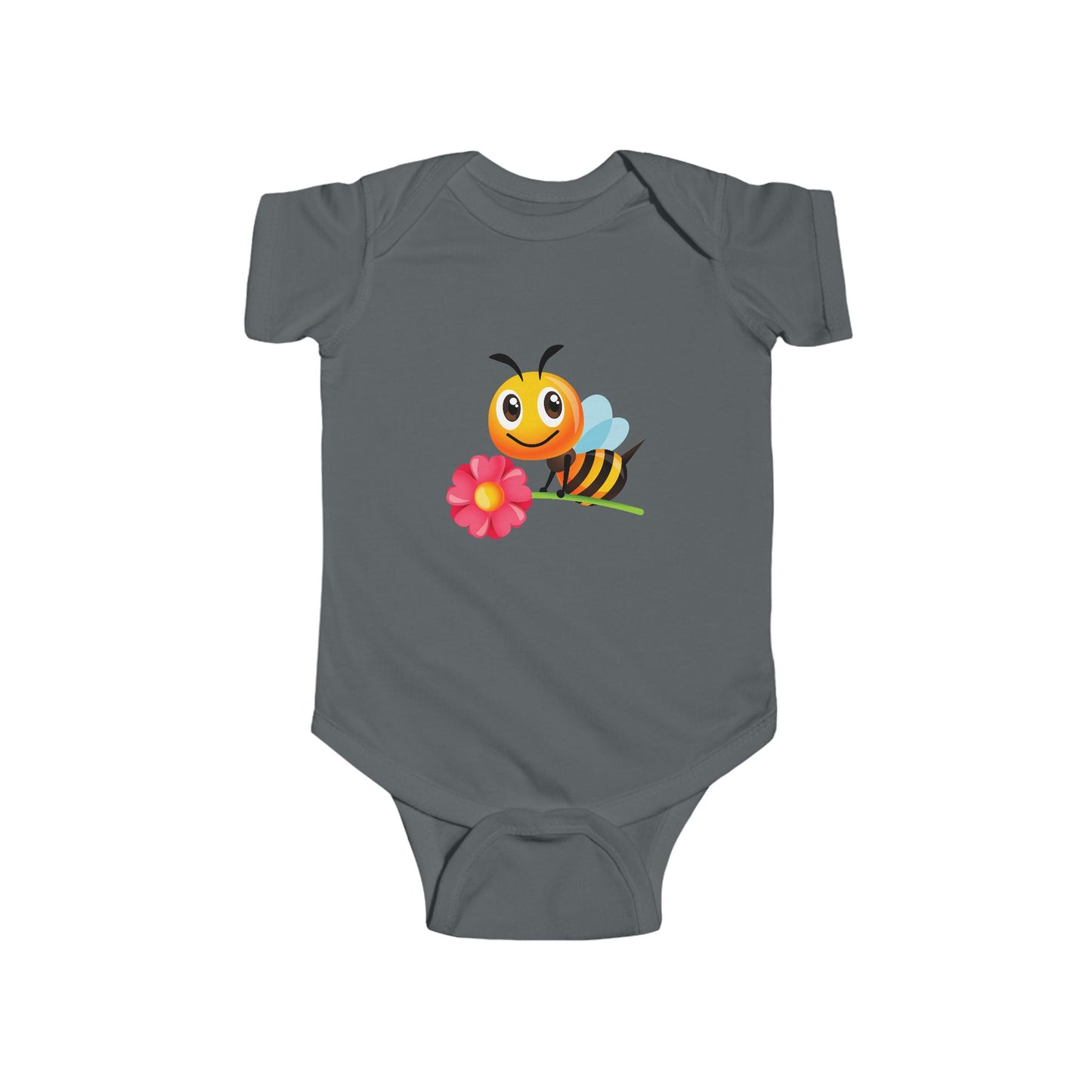 Infant Fine Jersey Bodysuit - Bee holding red flower