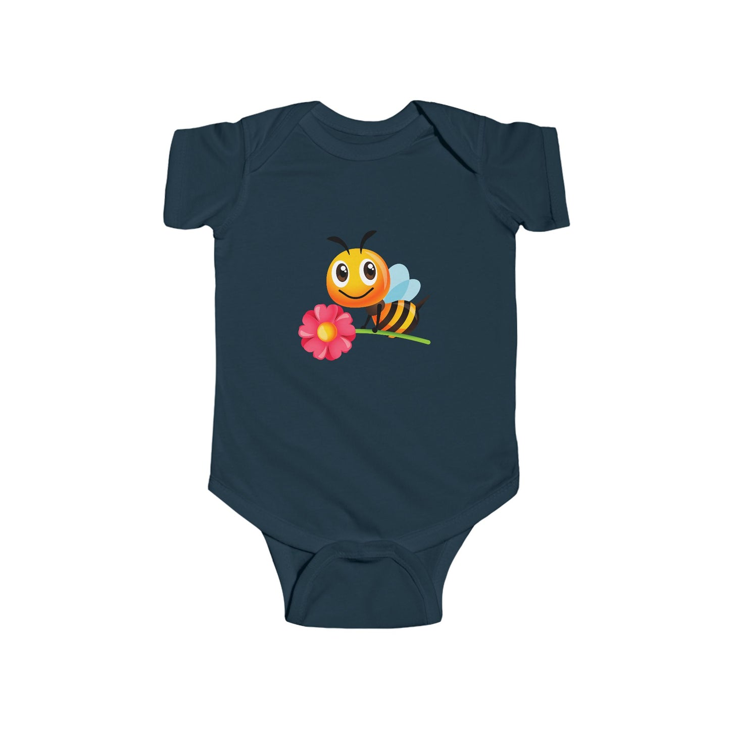 Infant Fine Jersey Bodysuit - Bee holding red flower