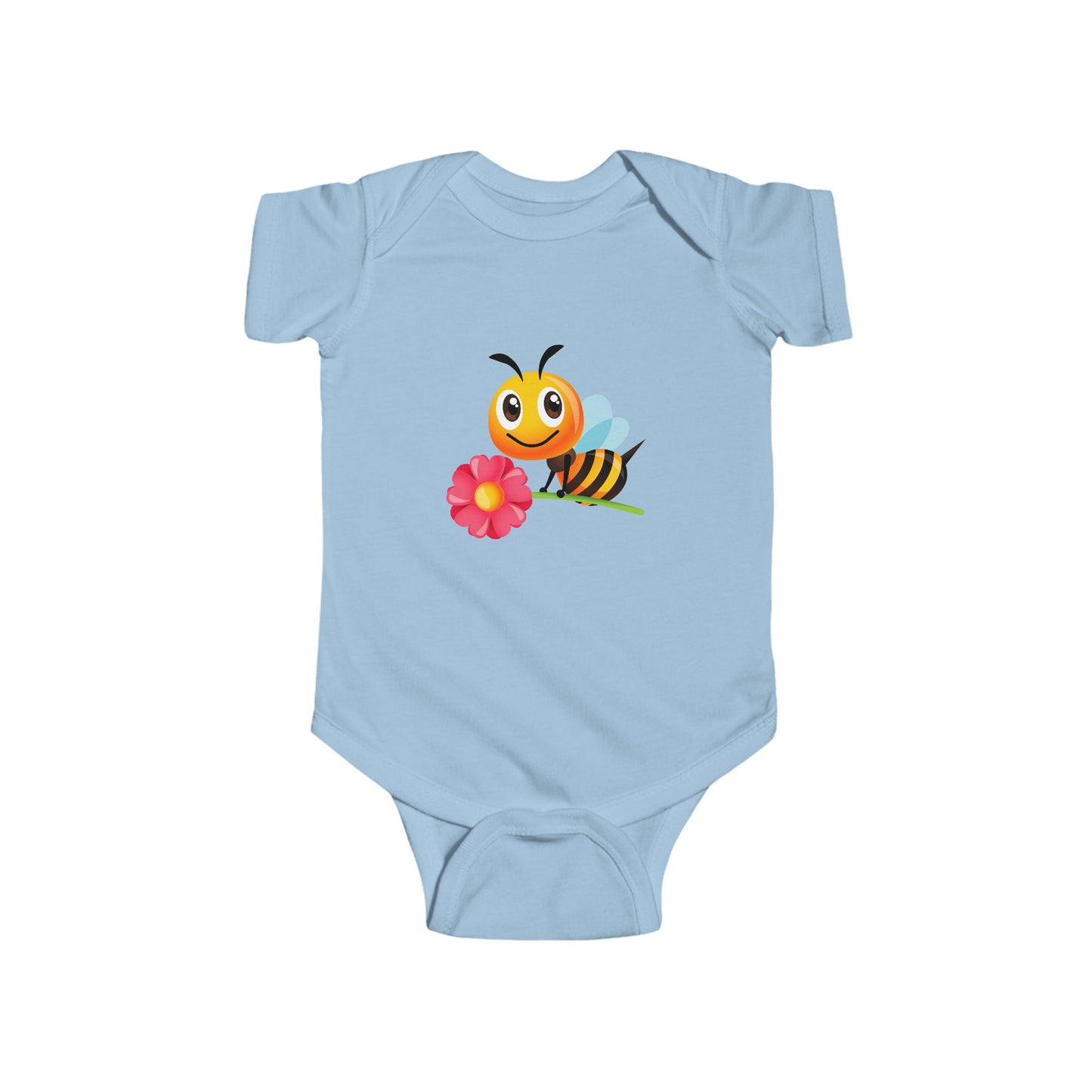 Infant Fine Jersey Bodysuit - Bee holding red flower