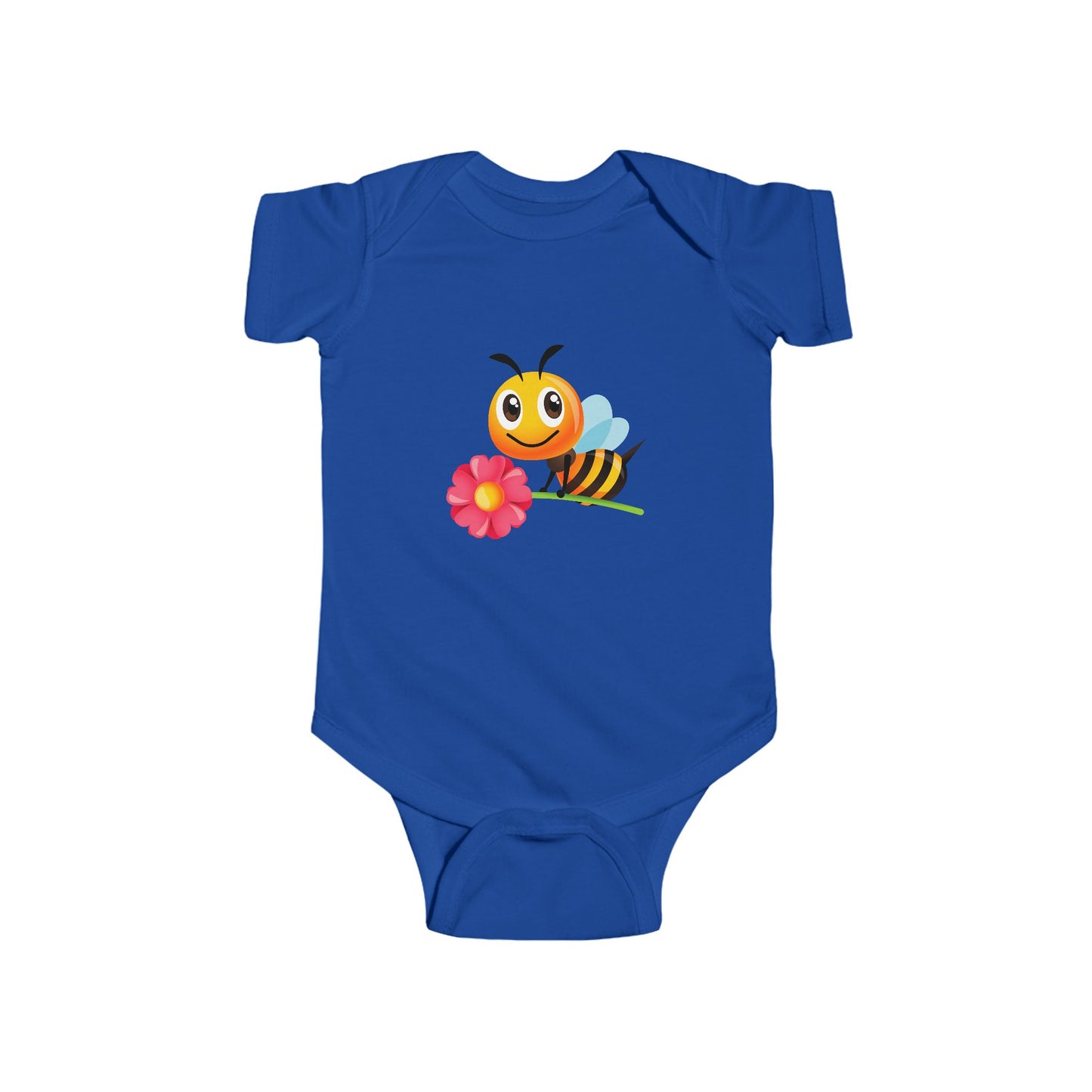 Infant Fine Jersey Bodysuit - Bee holding red flower
