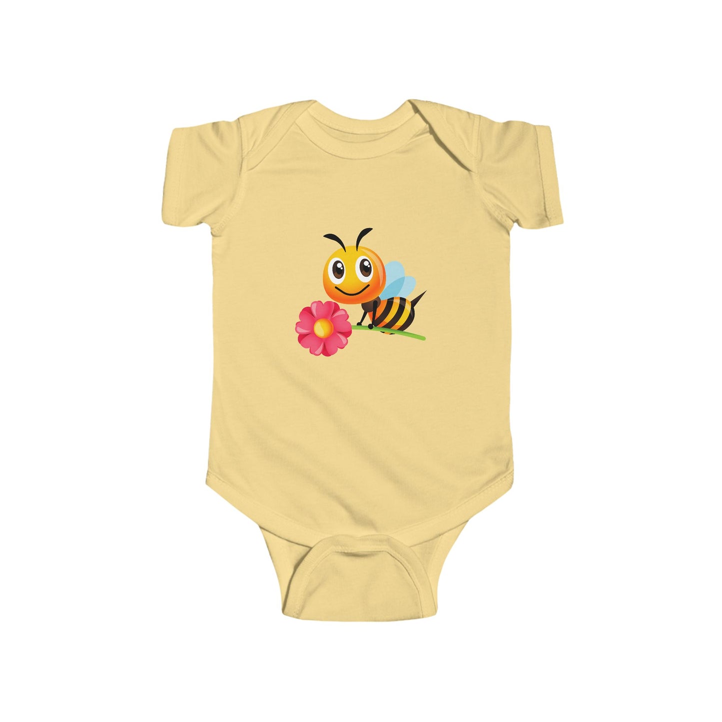 Infant Fine Jersey Bodysuit - Bee holding red flower