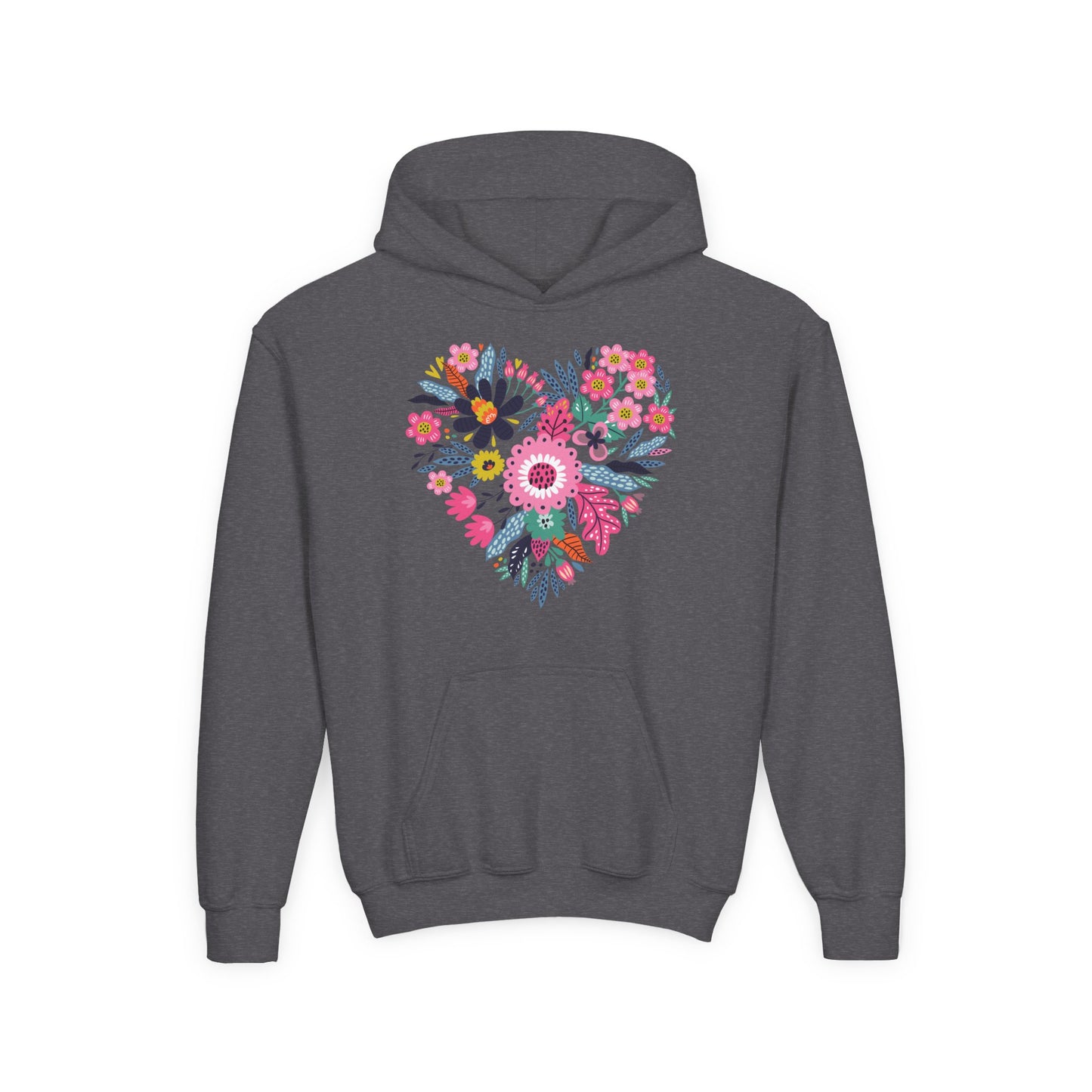 Youth Heavy Blend Hooded Sweatshirt - Flower hearts
