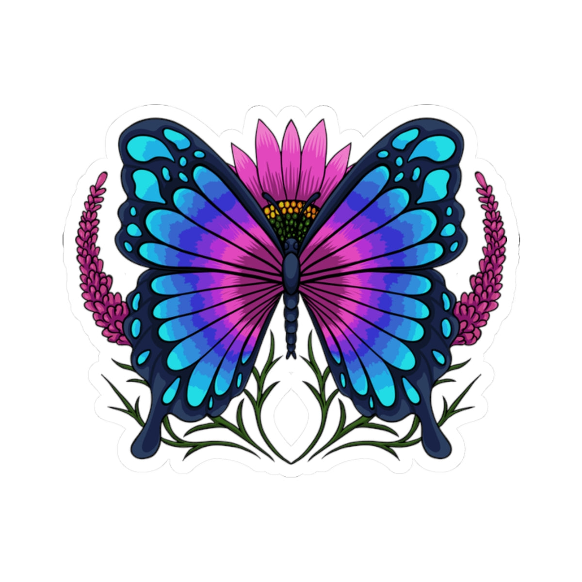 Kiss-Cut Vinyl Decals - Butterfly on the flower