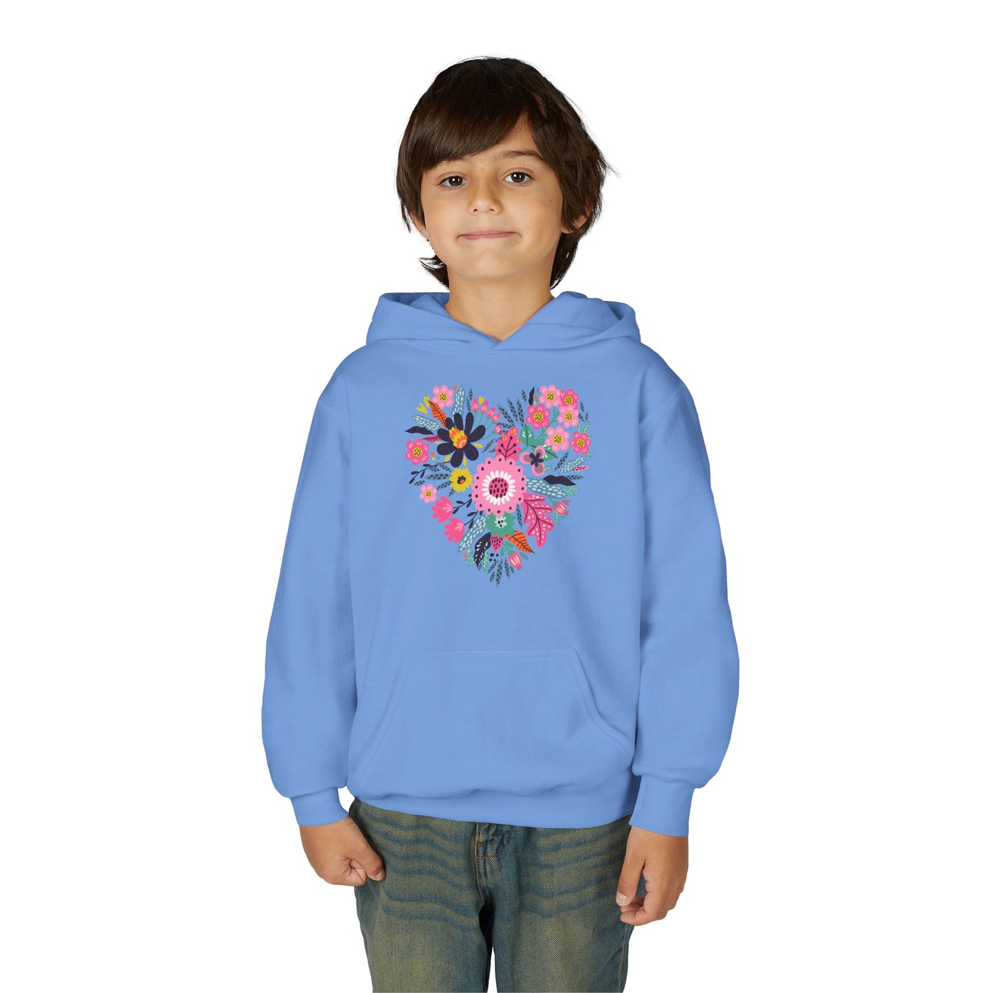 Youth Heavy Blend Hooded Sweatshirt - Flower hearts