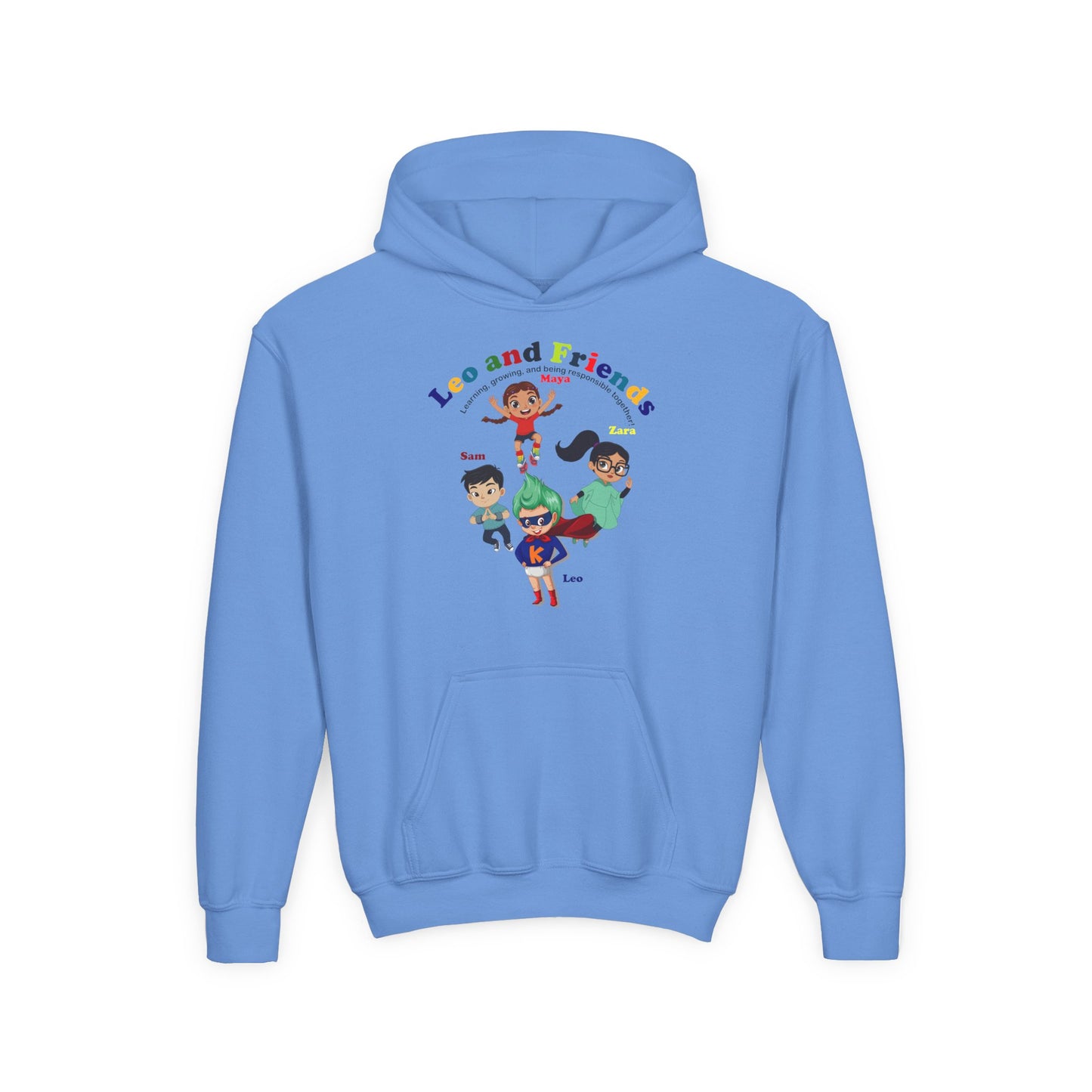 Youth Heavy Blend Hooded Sweatshirt - Leo & Friends - Learning and growing